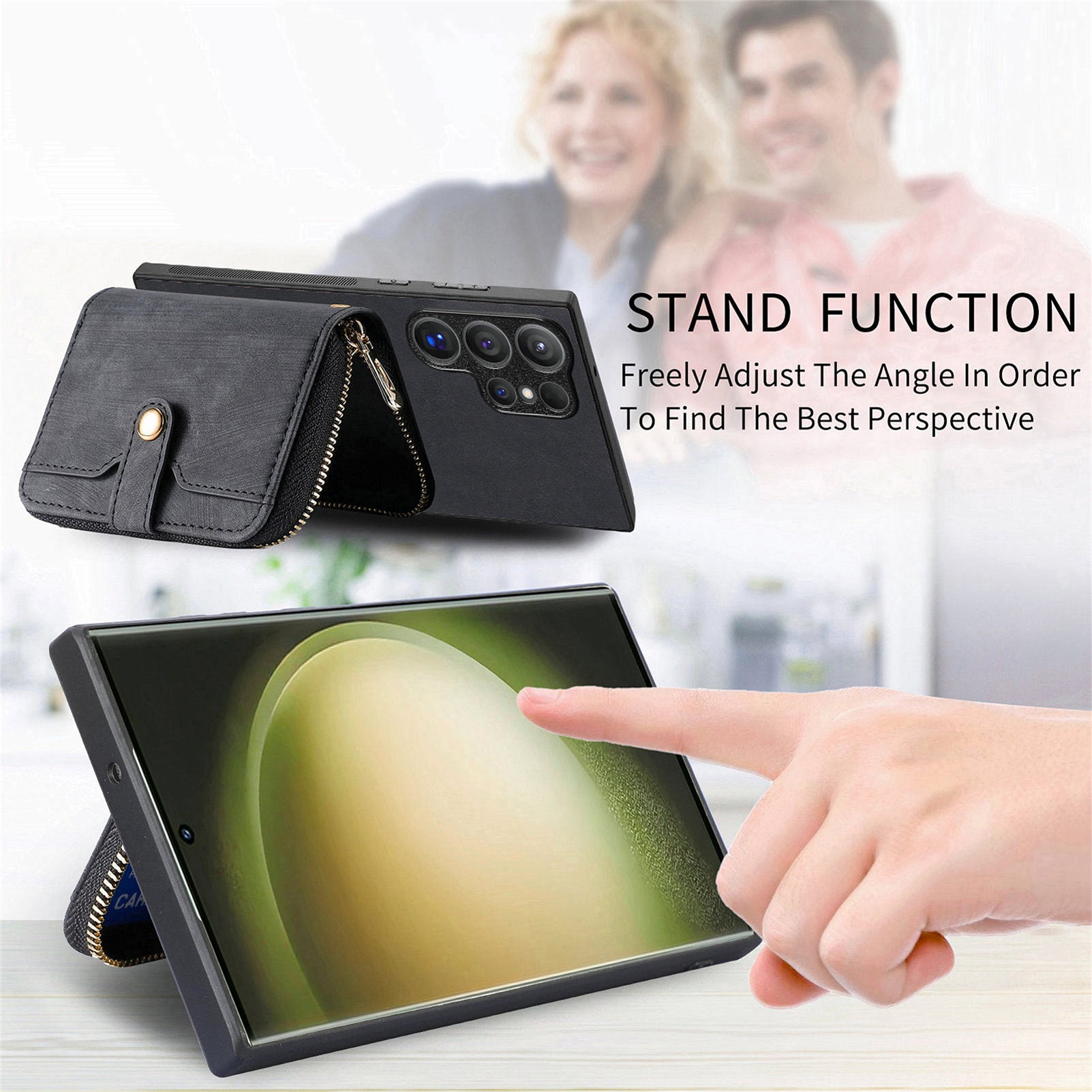 D3 For Samsung Galaxy S24 Ultra Cell Phone Case Card Holder Zipper Wallet Leather+TPU+PC Cover