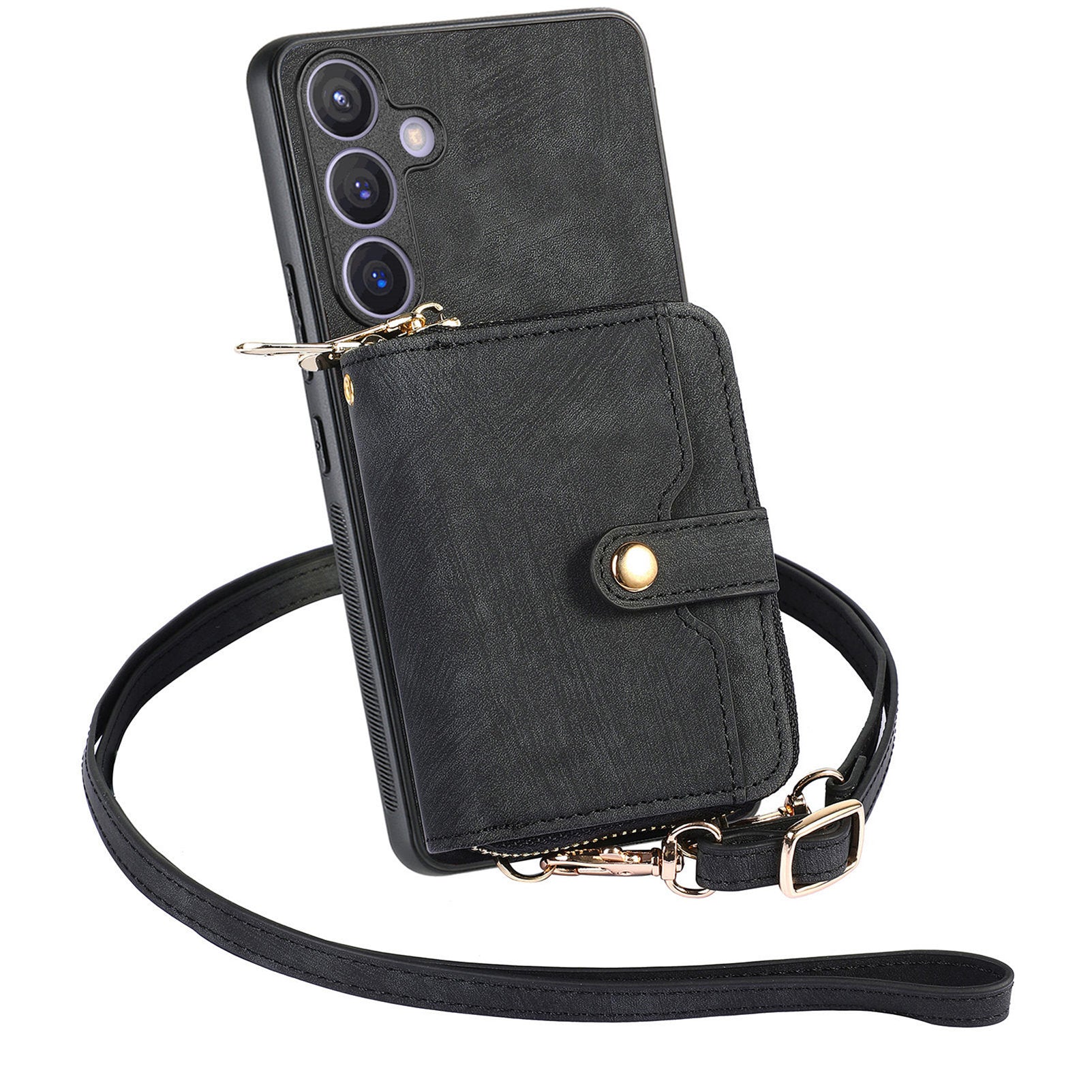 D3 Zipper Pocket Wallet Shell for Samsung Galaxy S24+ PU Leather+PC+TPU Phone Case Retro Cover