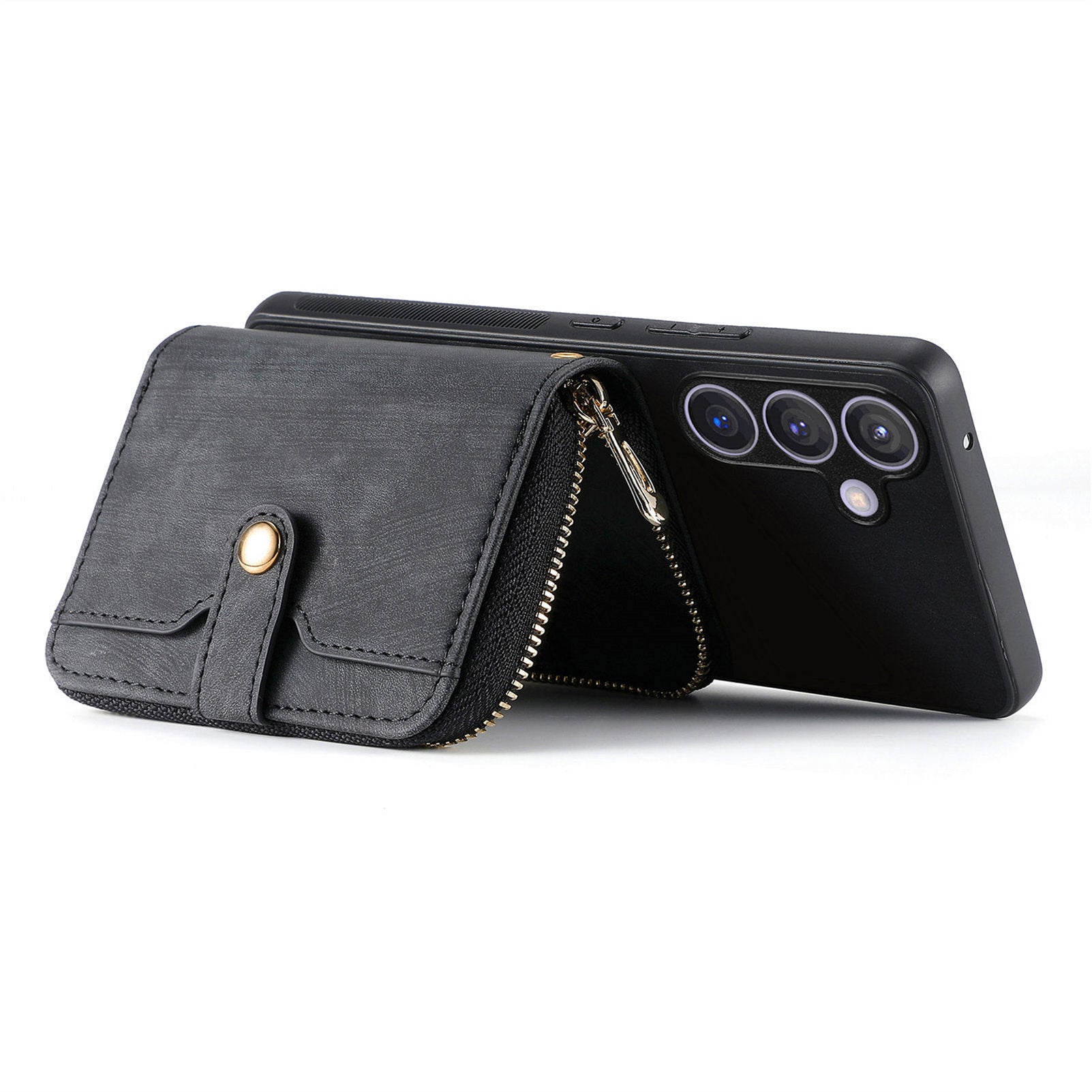 D3 Zipper Pocket Wallet Shell for Samsung Galaxy S24+ PU Leather+PC+TPU Phone Case Retro Cover