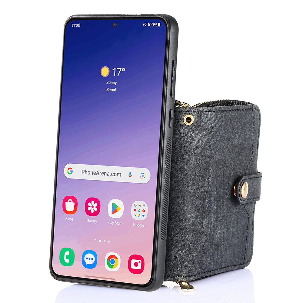 D3 Zipper Pocket Wallet Shell for Samsung Galaxy S24+ PU Leather+PC+TPU Phone Case Retro Cover