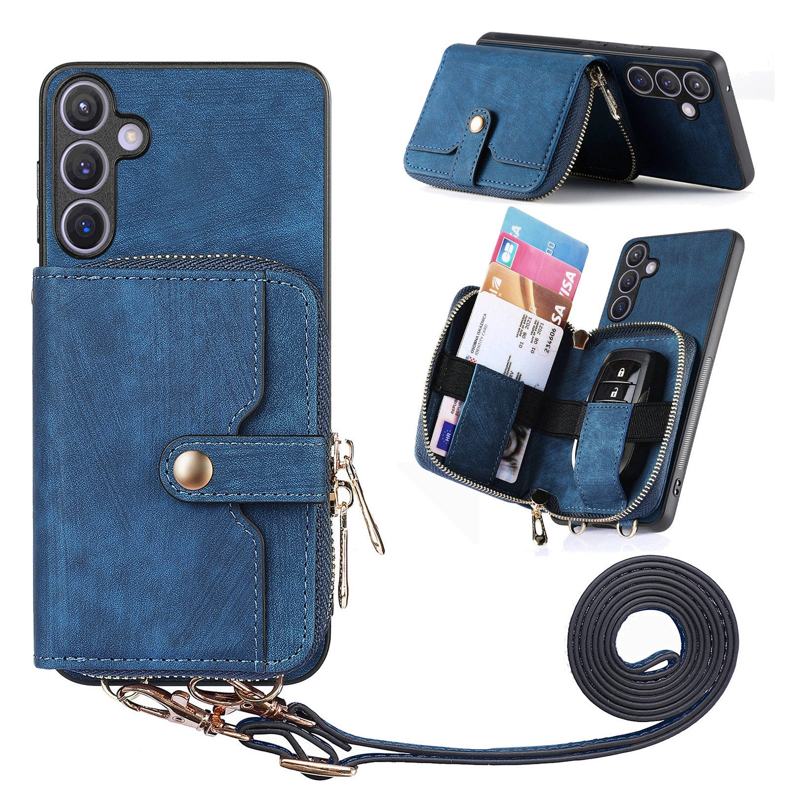 D3 Zipper Pocket Wallet Shell for Samsung Galaxy S24+ PU Leather+PC+TPU Phone Case Retro Cover
