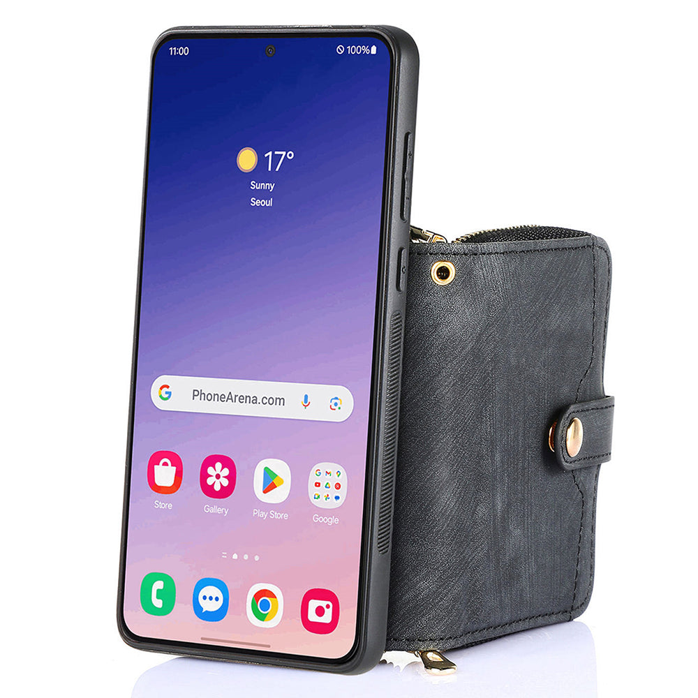 D3 for Samsung Galaxy S24 Zipper Pocket Case Anti-scratch Leather+TPU+PC Crossbody Phone Cover