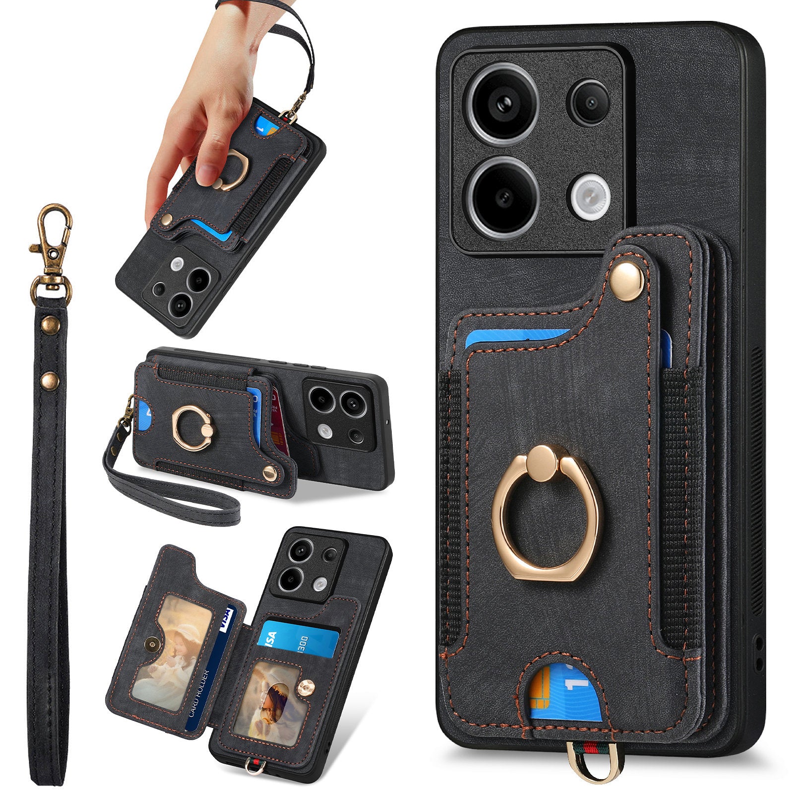 D4 For Xiaomi Redmi Note 13 Pro 5G / Poco X6 5G Case RFID Blocking Card Slots Leather Back Cover
