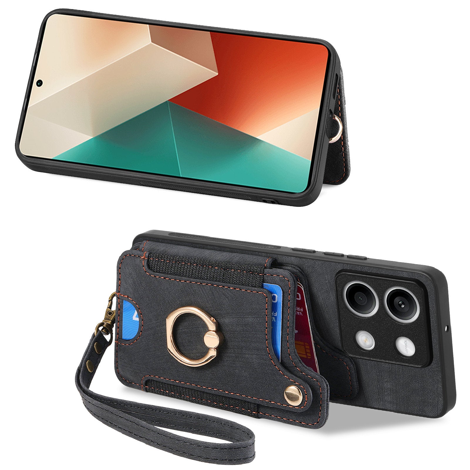 D4 For Xiaomi Redmi Note 13 4G Vintage Phone Case Card Slots Kickstand Cover RFID Blocking