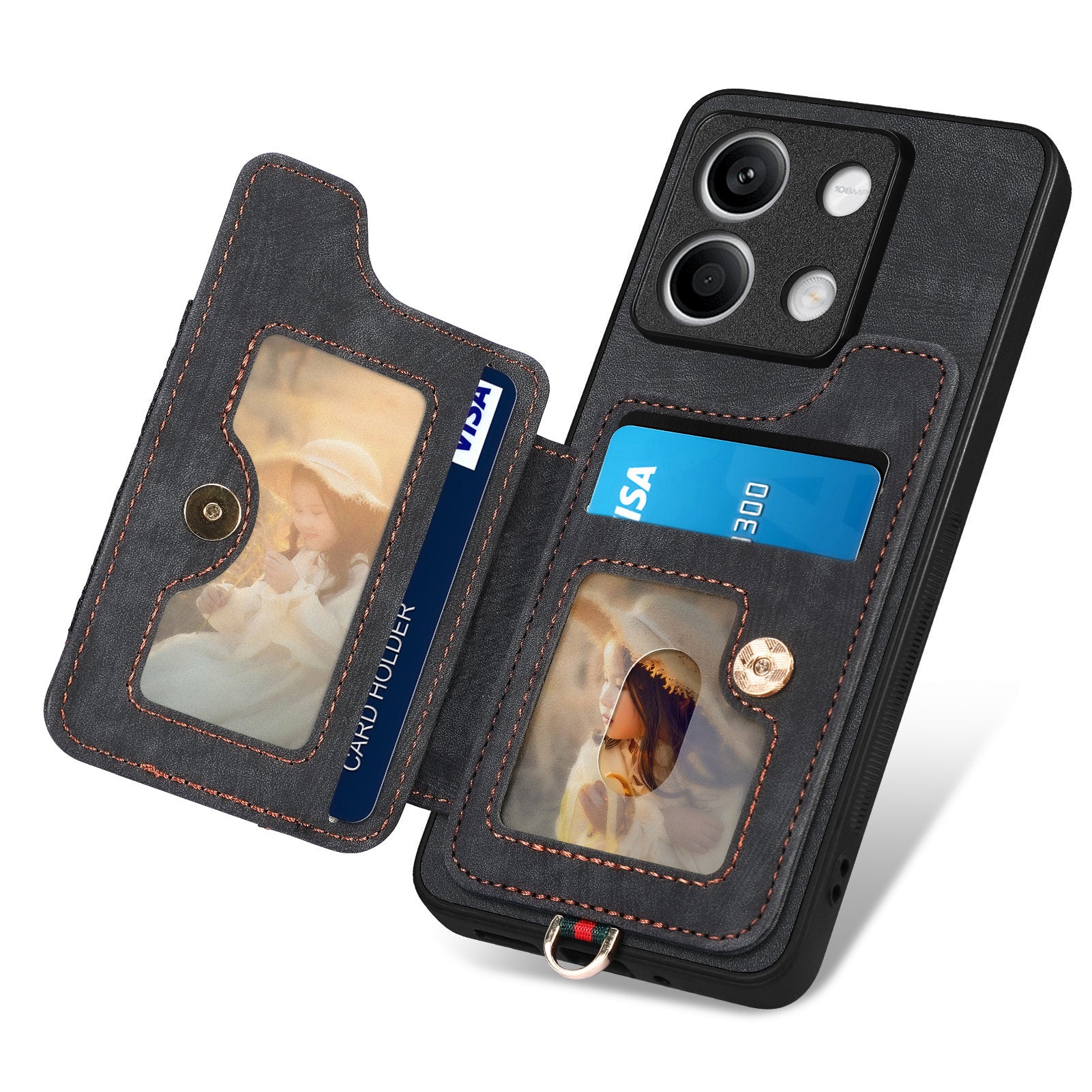 D4 For Xiaomi Redmi Note 13 4G Vintage Phone Case Card Slots Kickstand Cover RFID Blocking