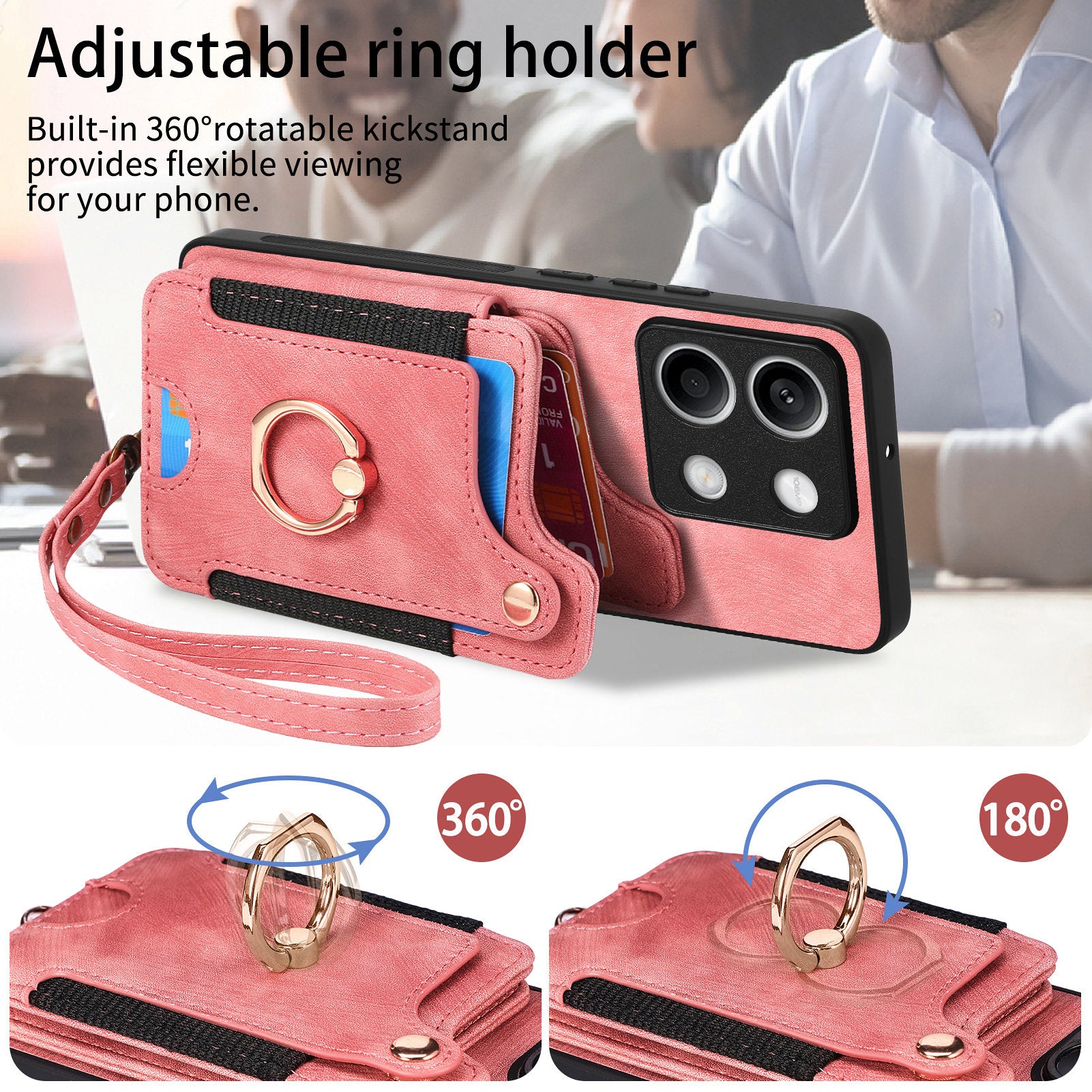 D4 For Xiaomi Redmi Note 13 5G Cell Phone Case Card Slots Vintage Cover RFID Blocking