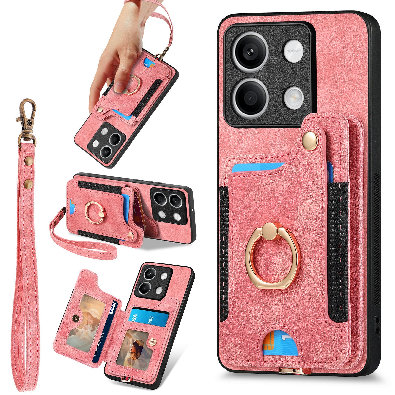 D4 For Xiaomi Redmi Note 13 5G Cell Phone Case Card Slots Vintage Cover RFID Blocking