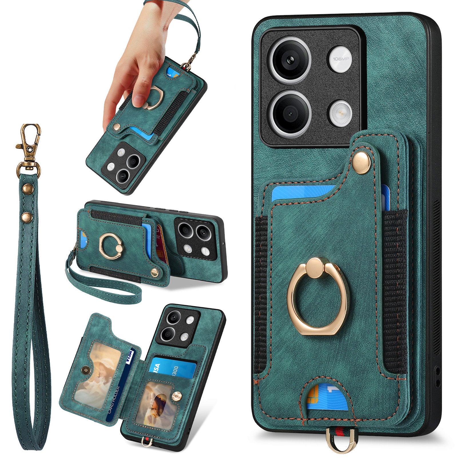 D4 For Xiaomi Redmi Note 13 5G Cell Phone Case Card Slots Vintage Cover RFID Blocking
