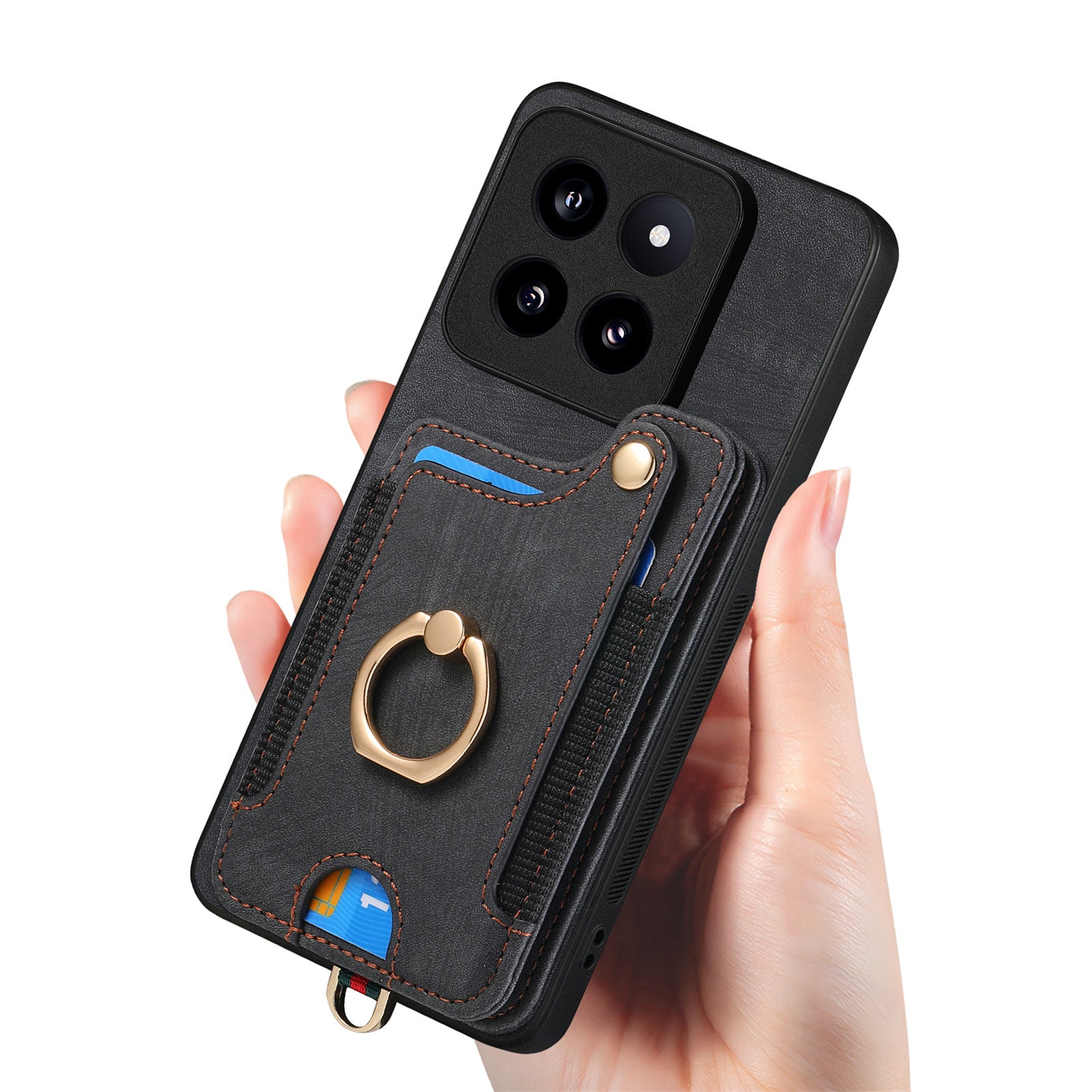 D4 For Xiaomi 14 Pro RFID Blocking Vintage Phone Case Card Slots Kickstand Cover