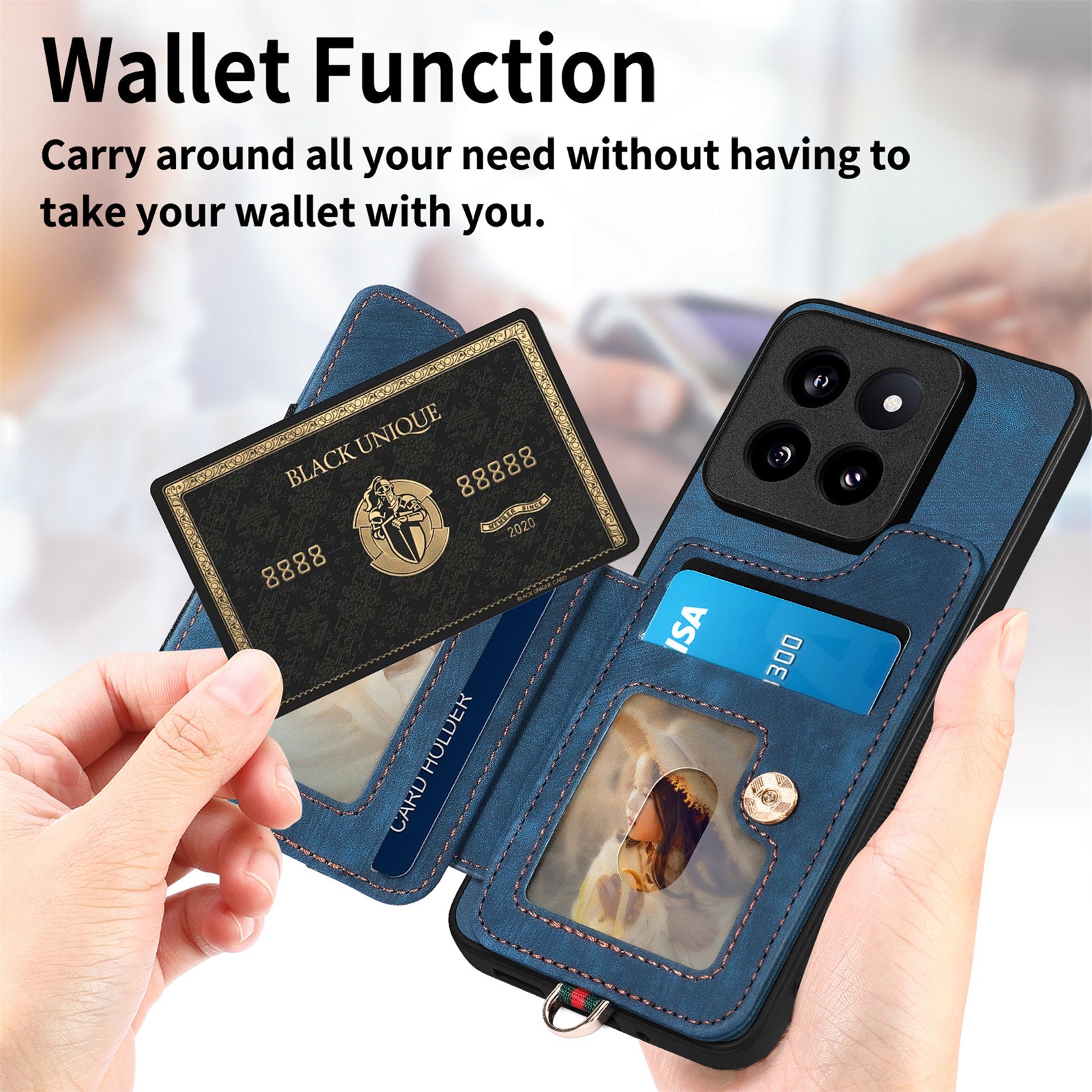 D4 For Xiaomi 14 Pro RFID Blocking Vintage Phone Case Card Slots Kickstand Cover