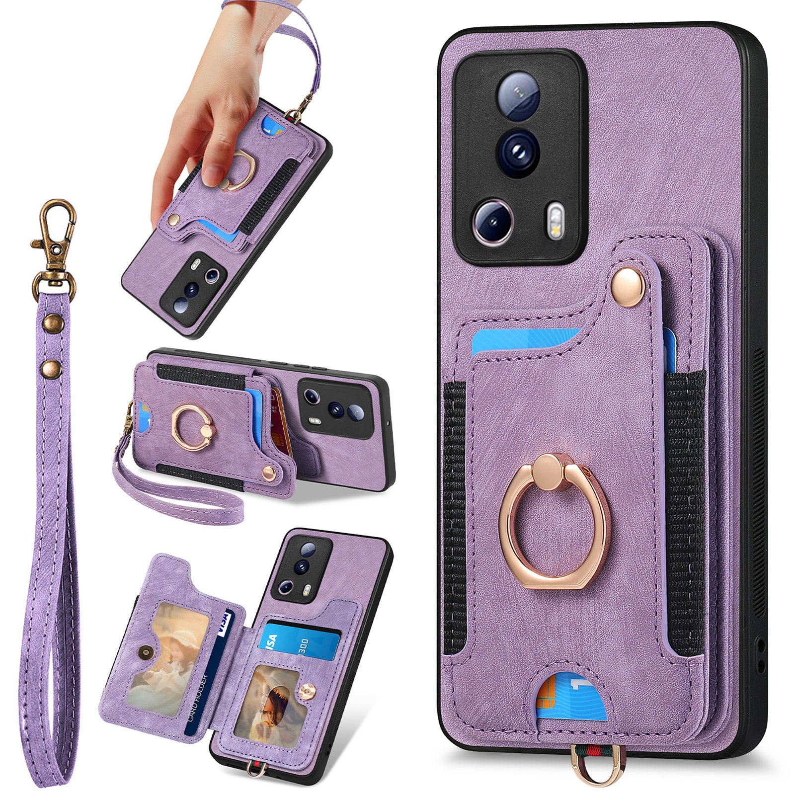D4 For Xiaomi 13 Lite / Civi 2 5G Phone Case Vintage Card Slots Kickstand RFID Blocking Cover