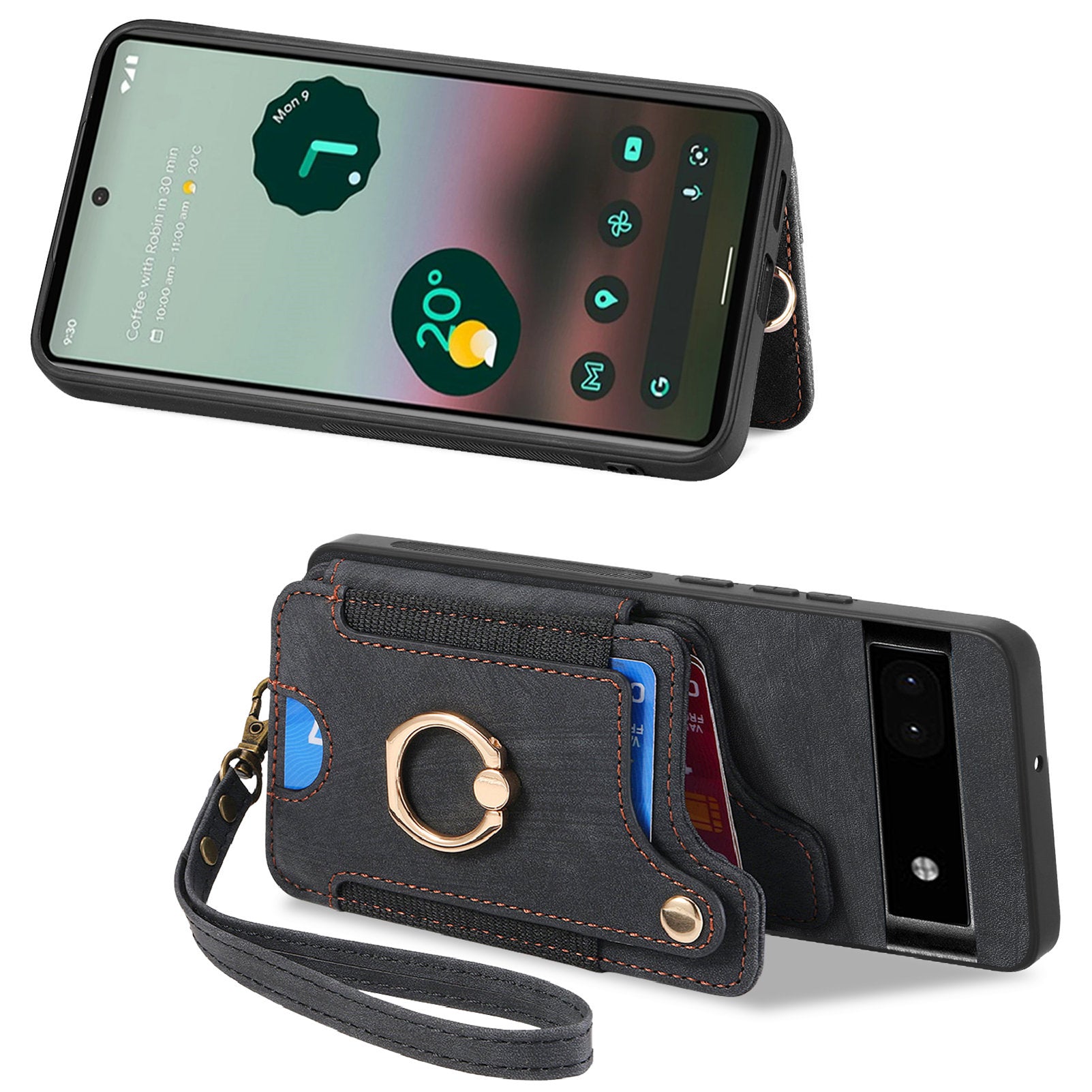 D4 For Google Pixel 8 Pro RFID Blocking Phone Case Retro Card Slots Kickstand Cover