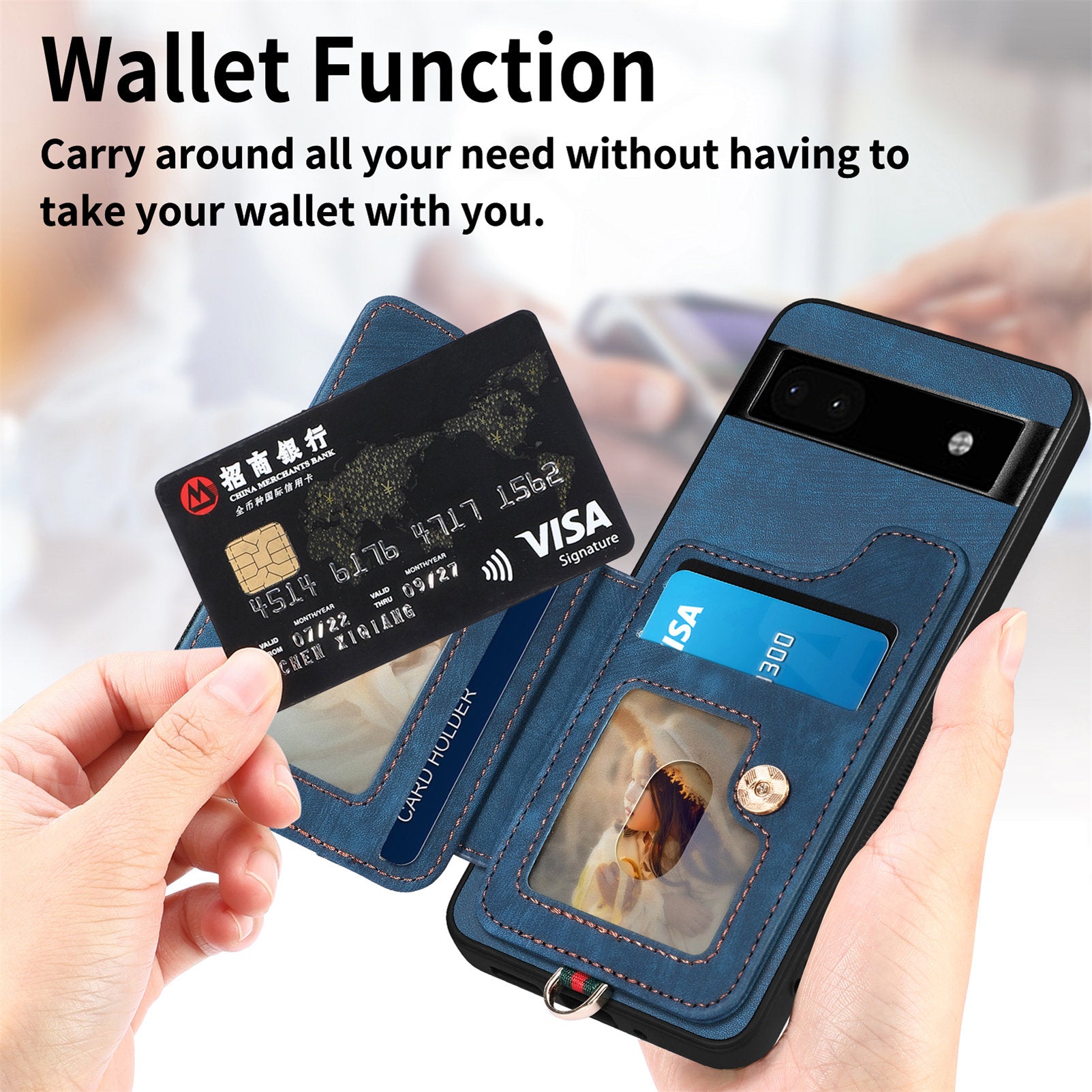 D4 For Google Pixel 8 Pro RFID Blocking Phone Case Retro Card Slots Kickstand Cover