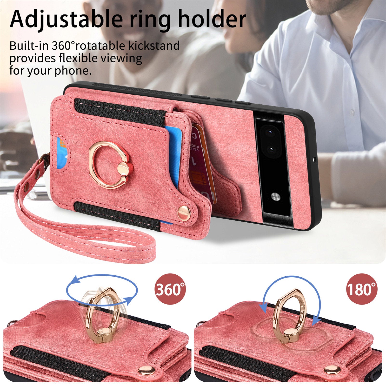 D4 For Google Pixel 8 Pro RFID Blocking Phone Case Retro Card Slots Kickstand Cover