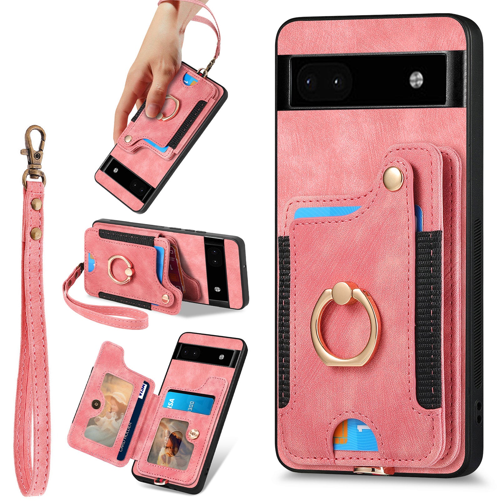 D4 For Google Pixel 8 Pro RFID Blocking Phone Case Retro Card Slots Kickstand Cover
