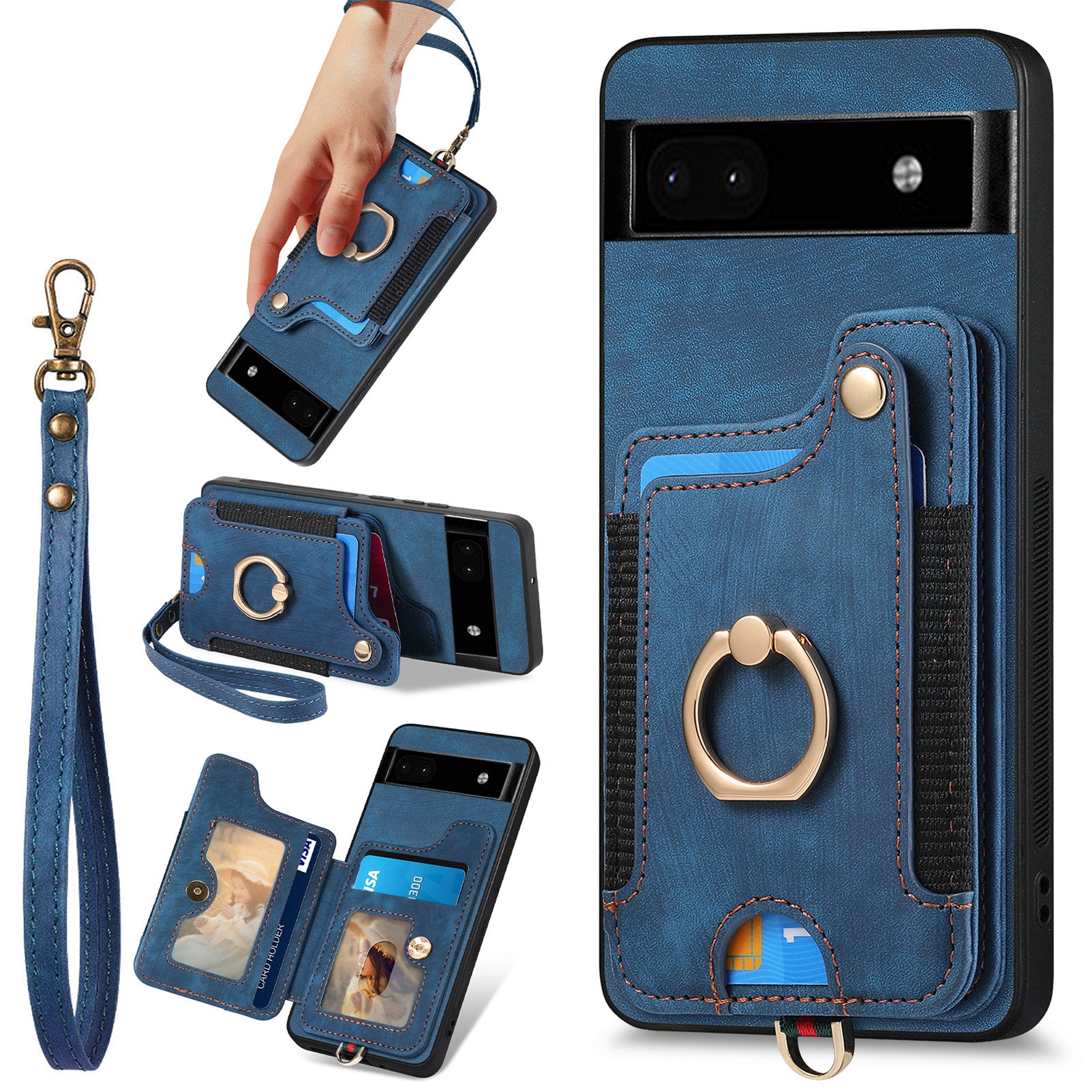 D4 For Google Pixel 8 Pro RFID Blocking Phone Case Retro Card Slots Kickstand Cover