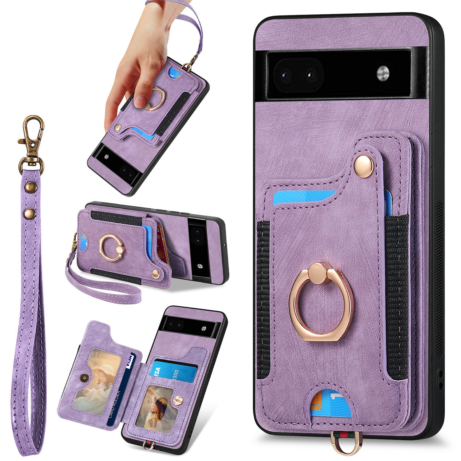 D4 For Google Pixel 8 Pro RFID Blocking Phone Case Retro Card Slots Kickstand Cover