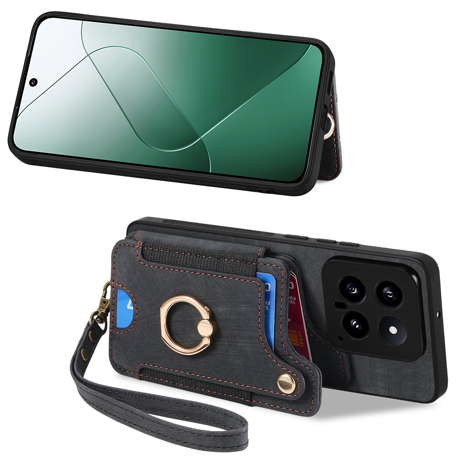 D4 For Xiaomi 14 Card Slots RFID Blocking Vintage Phone Case Kickstand Cover