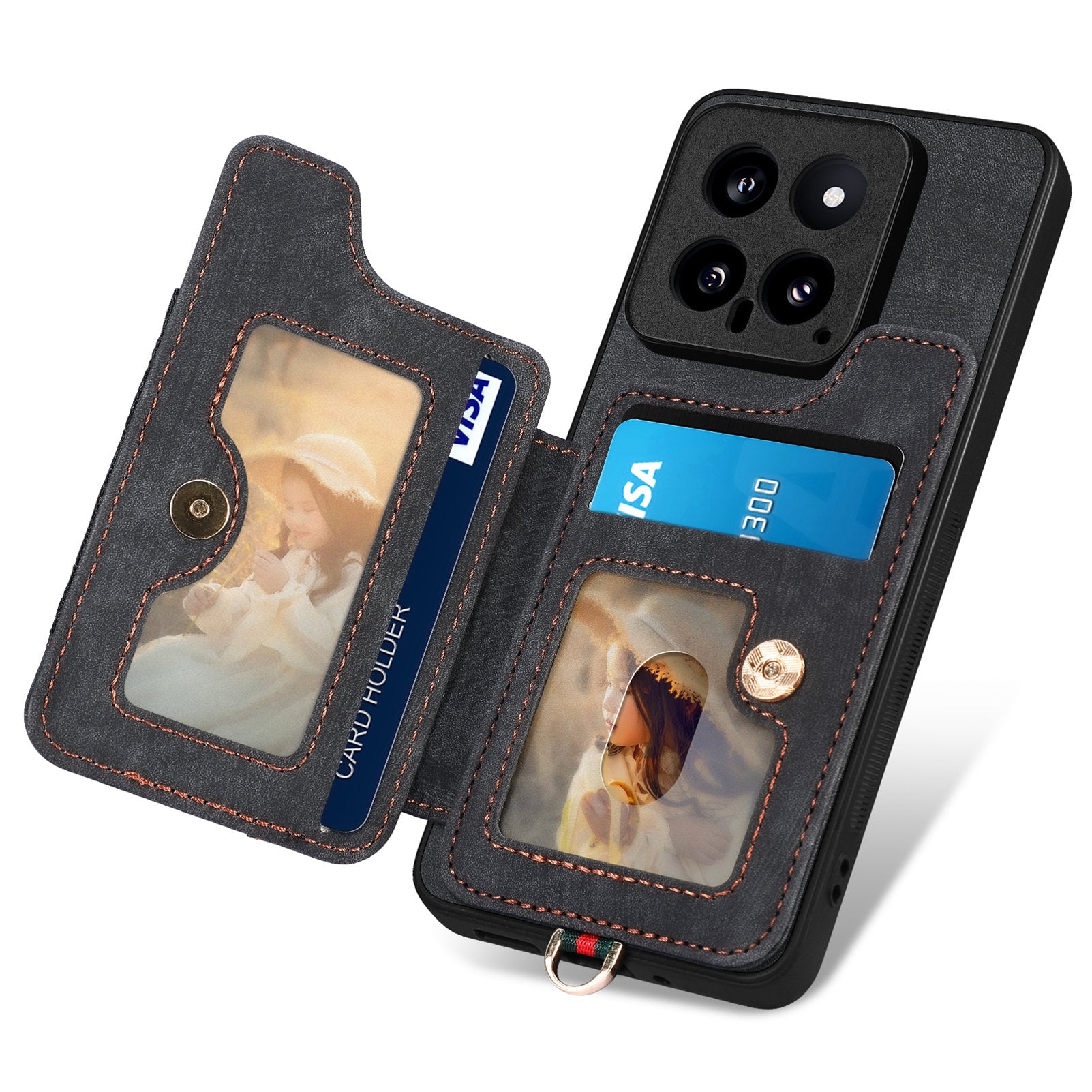 D4 For Xiaomi 14 Card Slots RFID Blocking Vintage Phone Case Kickstand Cover