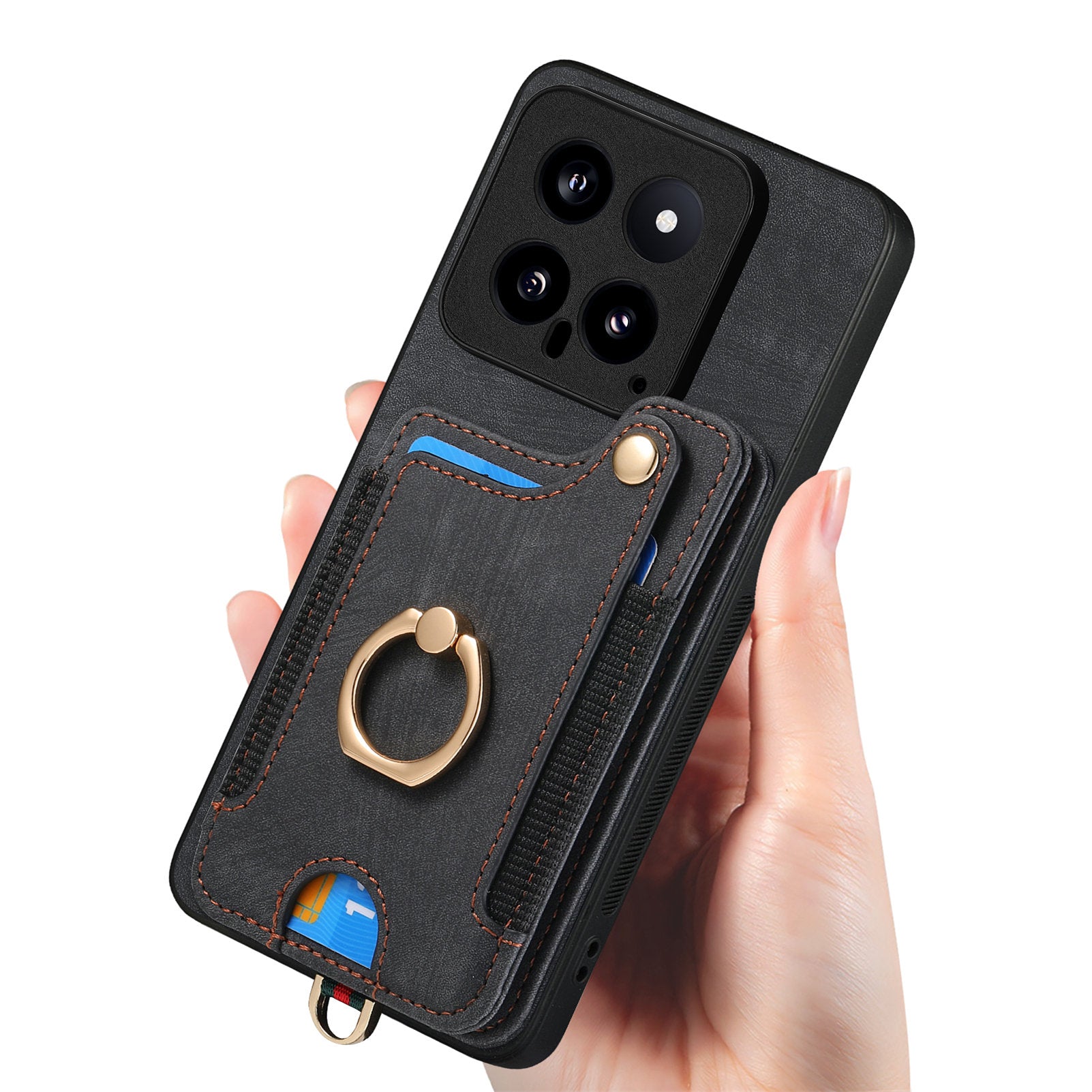 D4 For Xiaomi 14 Card Slots RFID Blocking Vintage Phone Case Kickstand Cover