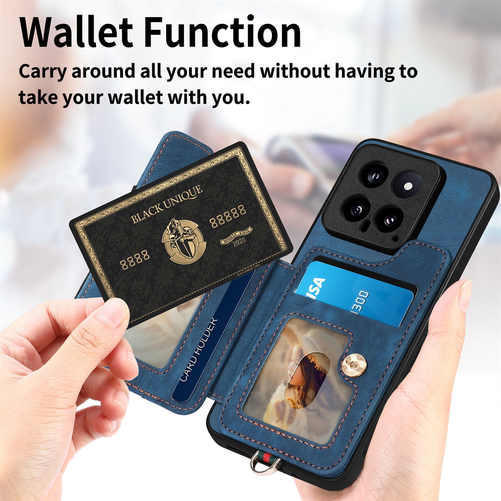 D4 For Xiaomi 14 Card Slots RFID Blocking Vintage Phone Case Kickstand Cover