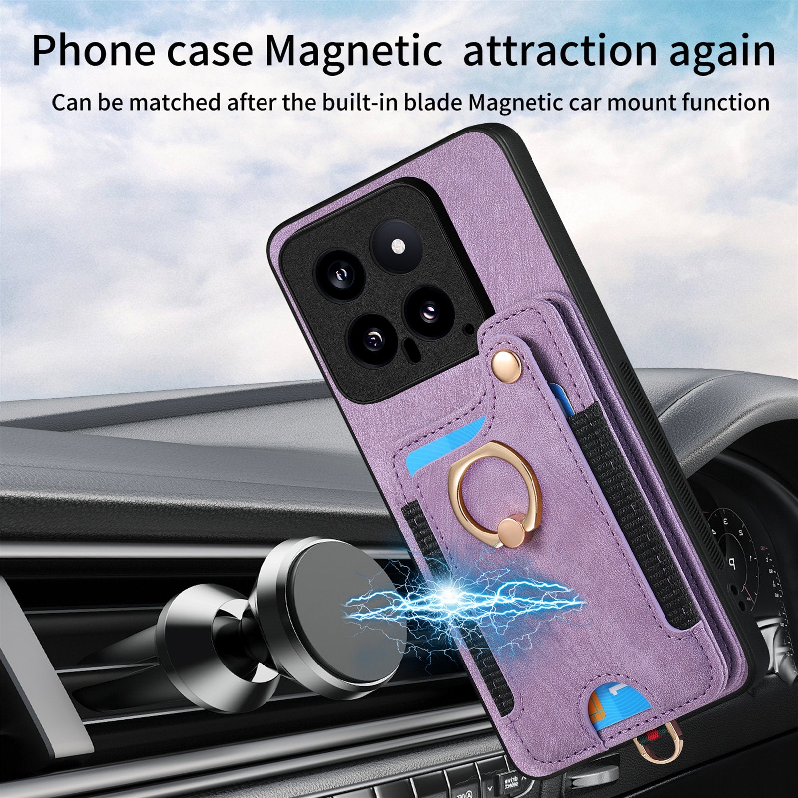 D4 For Xiaomi 14 Card Slots RFID Blocking Vintage Phone Case Kickstand Cover