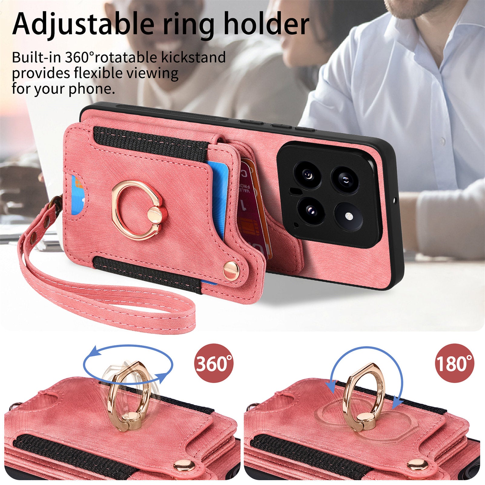 D4 For Xiaomi 14 Card Slots RFID Blocking Vintage Phone Case Kickstand Cover