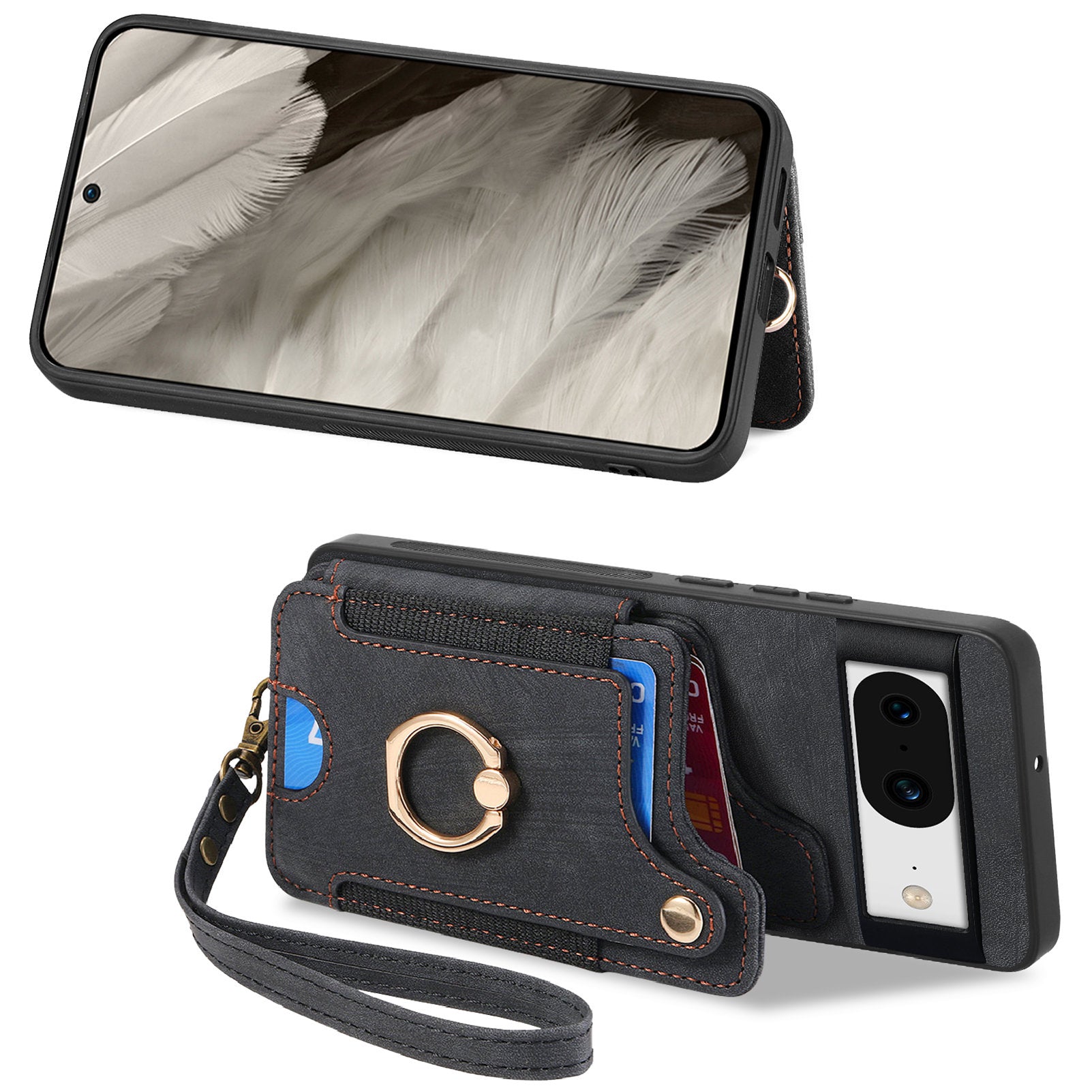 D4 For Google Pixel 8 Cell Phone Case Leather+TPU Back Cover with RFID Blocking Card Holder