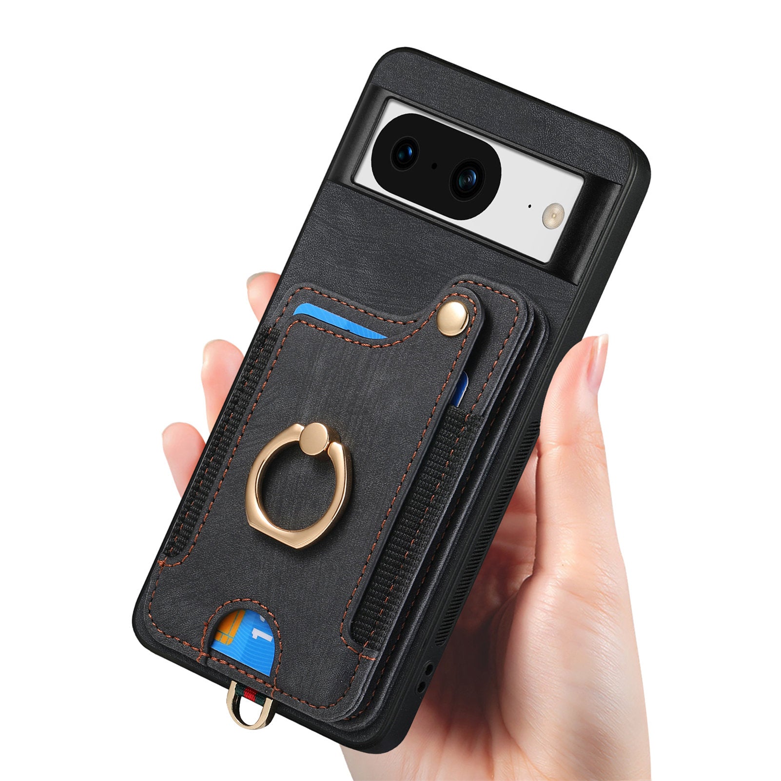 D4 For Google Pixel 8 Cell Phone Case Leather+TPU Back Cover with RFID Blocking Card Holder