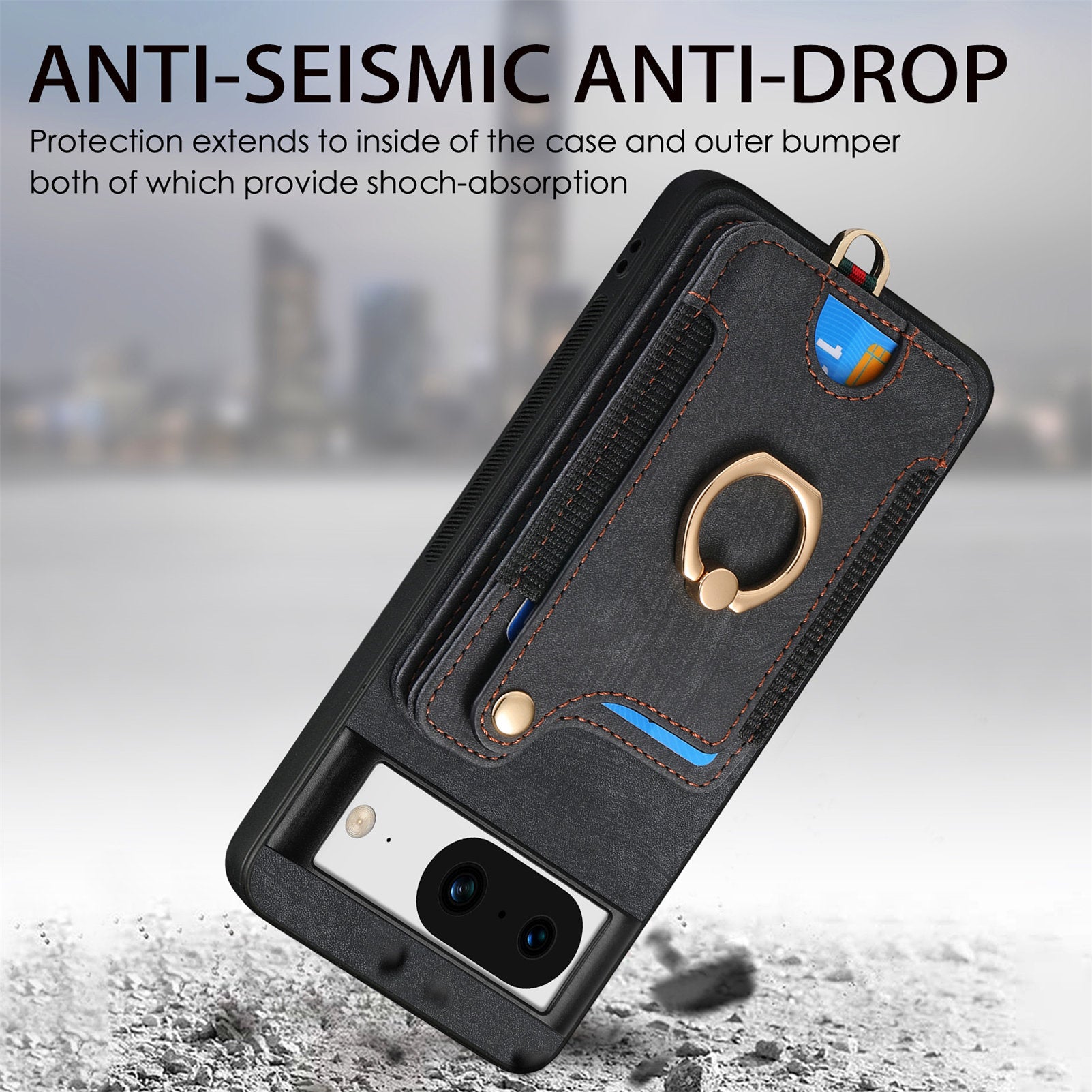 D4 For Google Pixel 8 Cell Phone Case Leather+TPU Back Cover with RFID Blocking Card Holder
