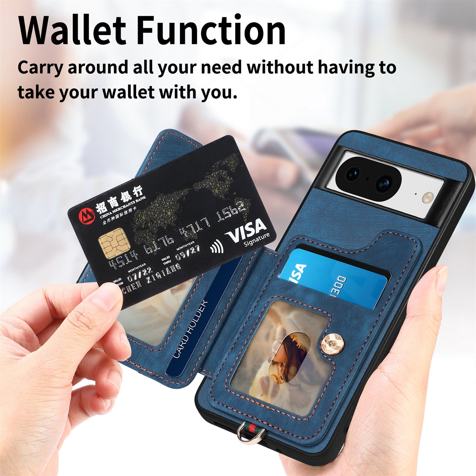 D4 For Google Pixel 8 Cell Phone Case Leather+TPU Back Cover with RFID Blocking Card Holder
