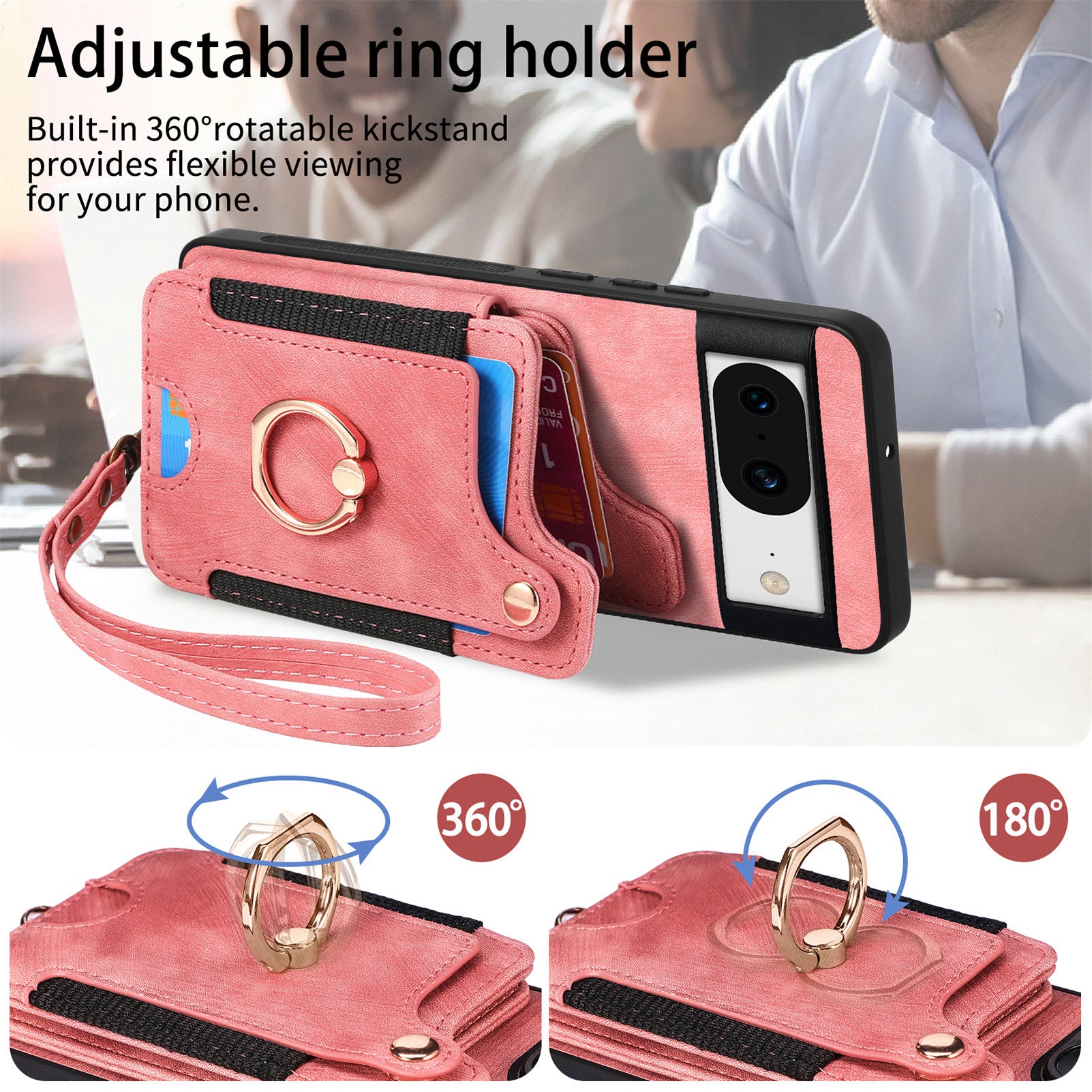 D4 For Google Pixel 8 Cell Phone Case Leather+TPU Back Cover with RFID Blocking Card Holder