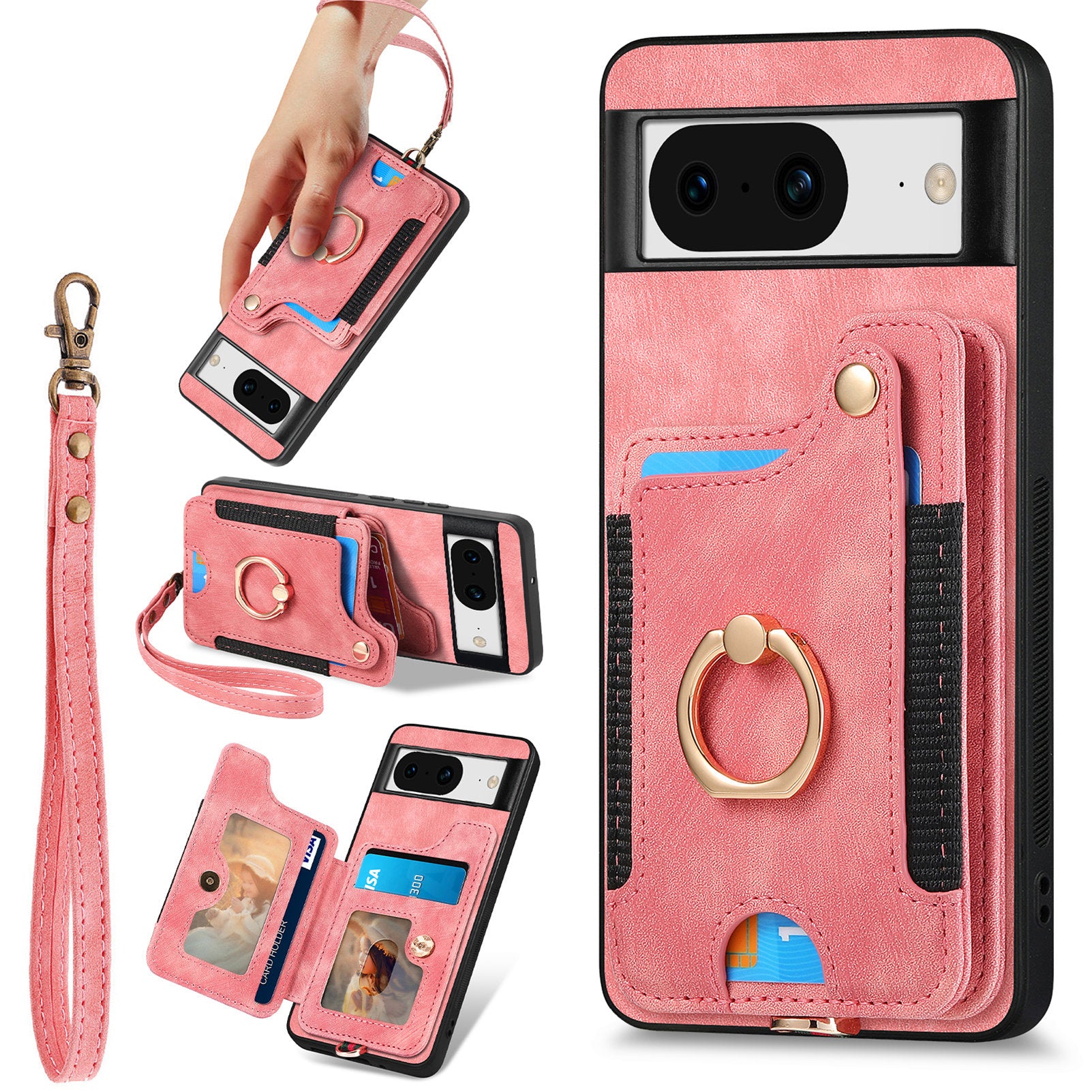 D4 For Google Pixel 8 Cell Phone Case Leather+TPU Back Cover with RFID Blocking Card Holder