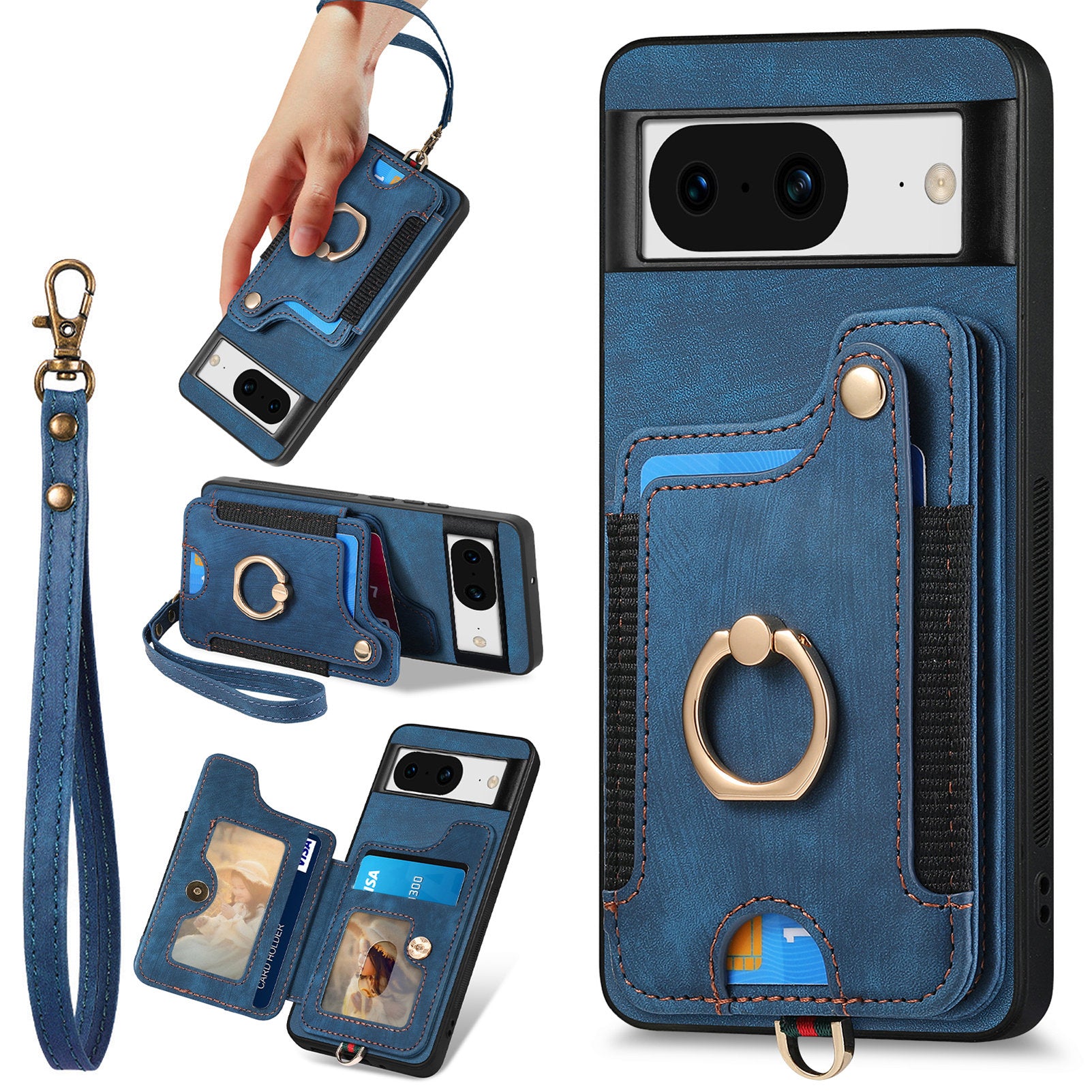 D4 For Google Pixel 8 Cell Phone Case Leather+TPU Back Cover with RFID Blocking Card Holder