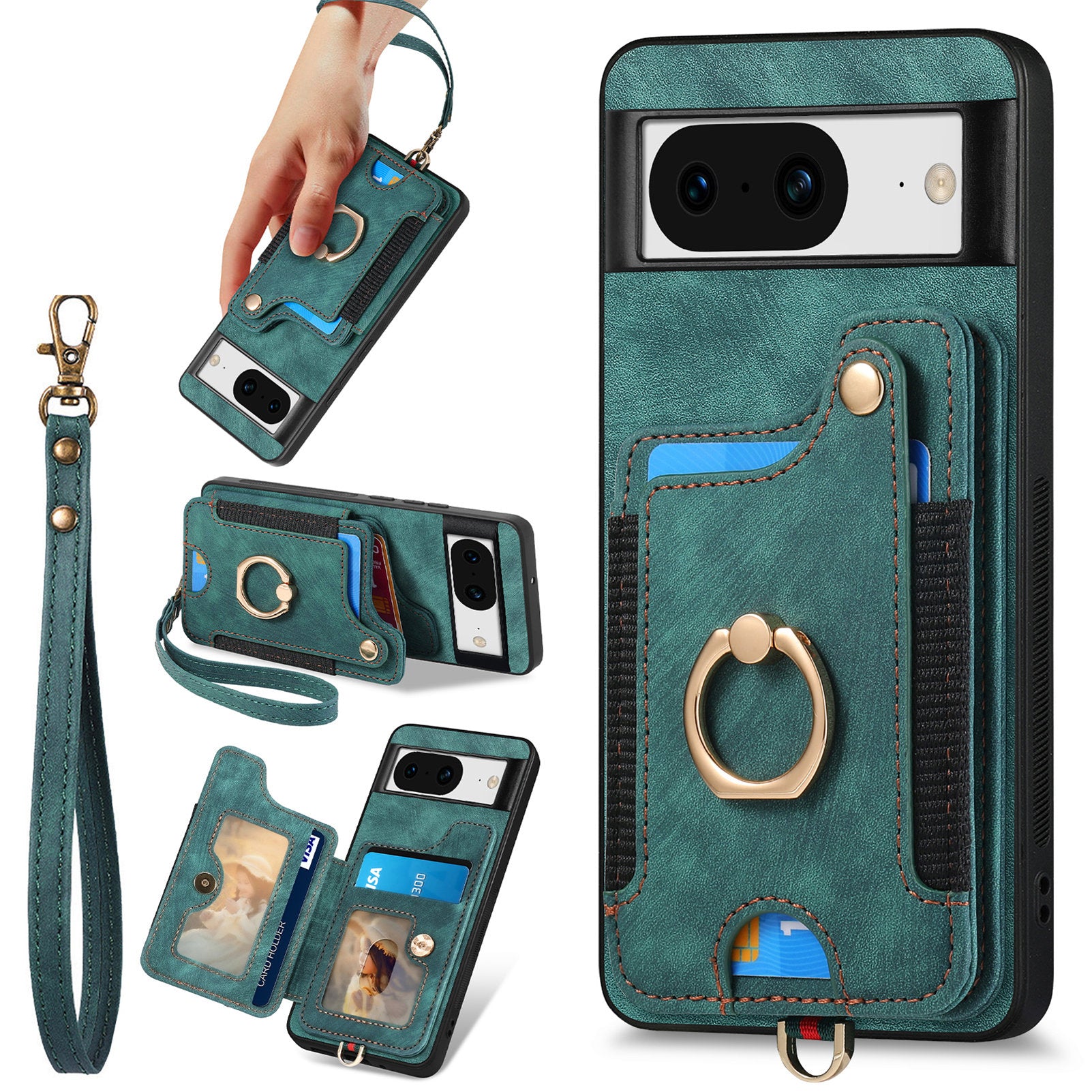D4 For Google Pixel 8 Cell Phone Case Leather+TPU Back Cover with RFID Blocking Card Holder