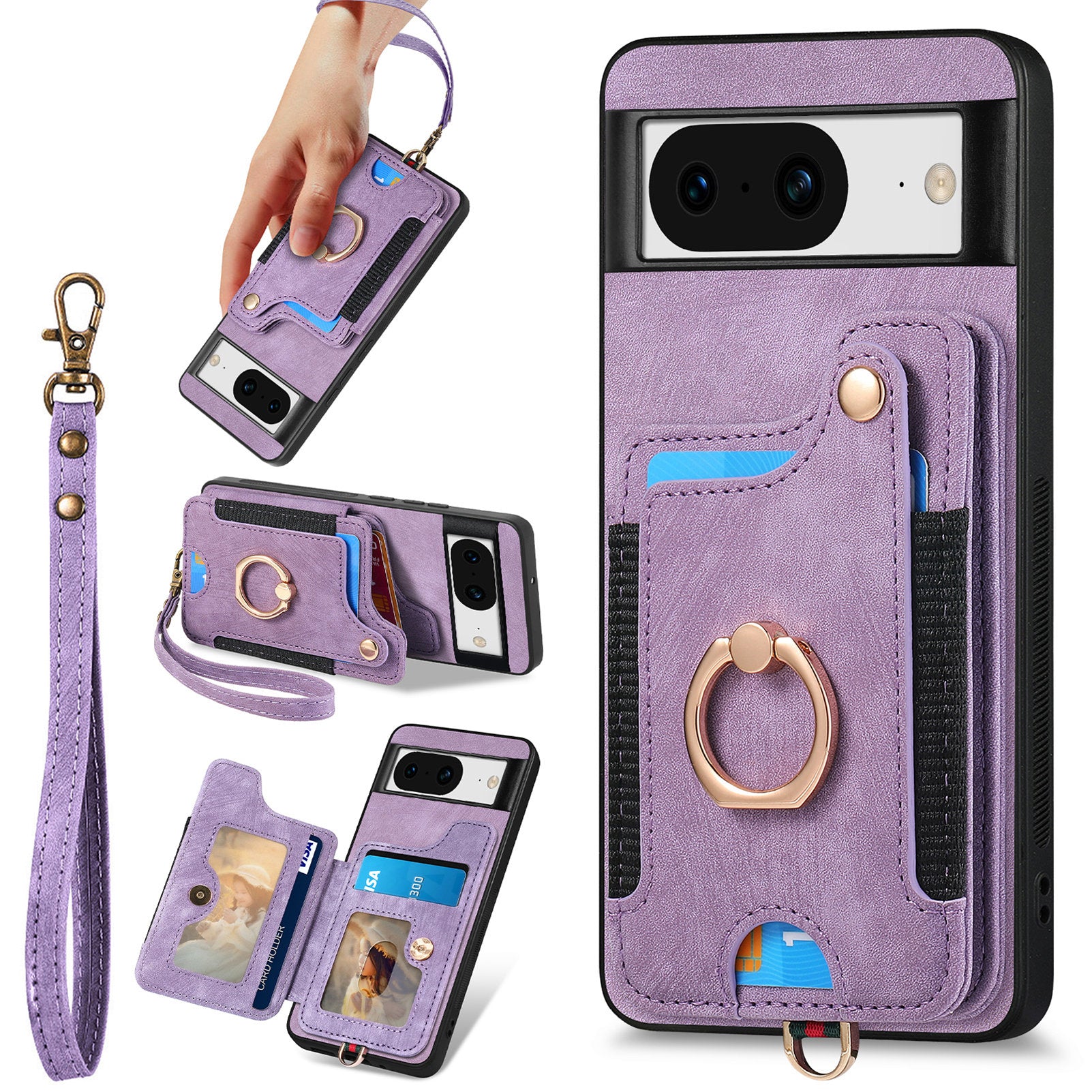 D4 For Google Pixel 8 Cell Phone Case Leather+TPU Back Cover with RFID Blocking Card Holder