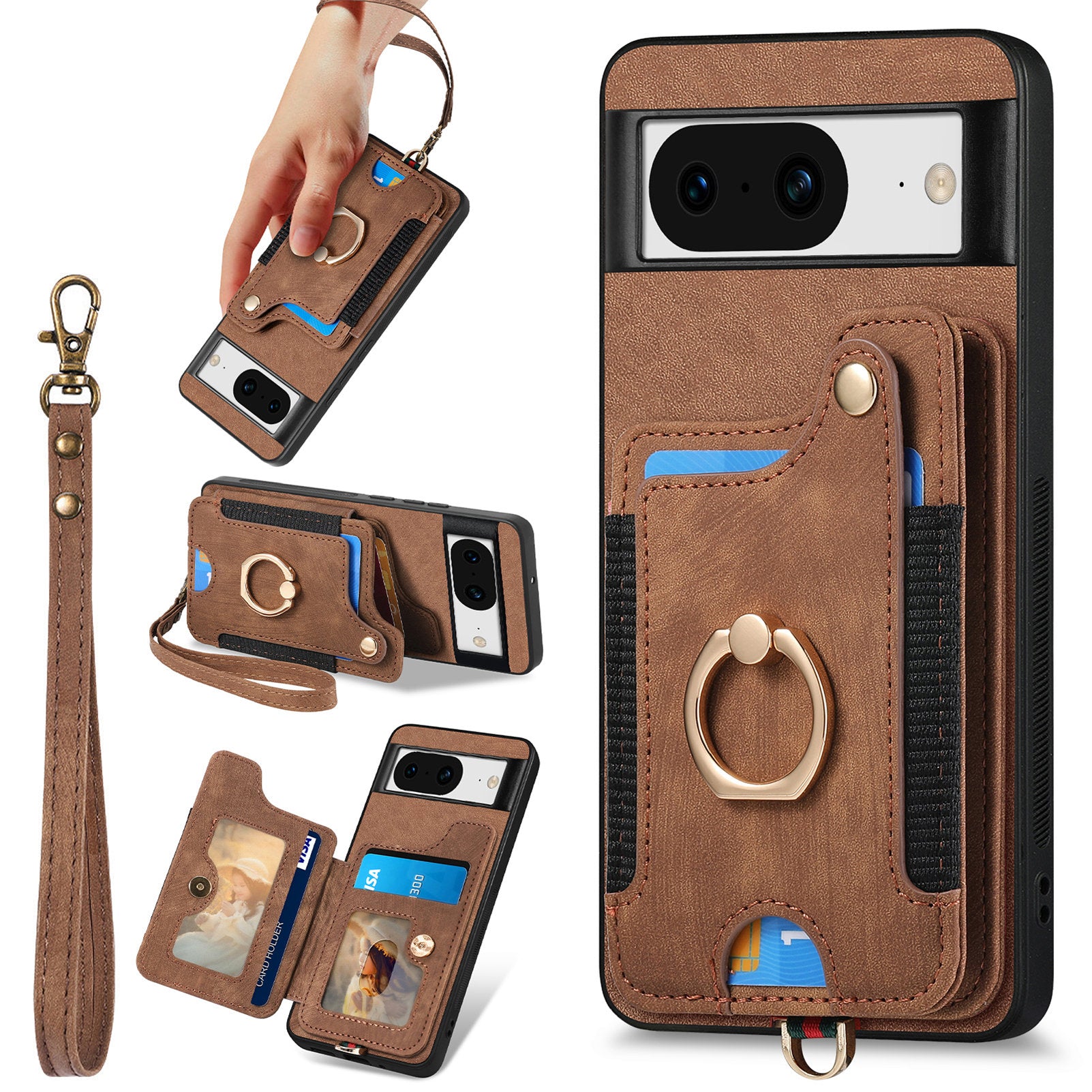 D4 For Google Pixel 8 Cell Phone Case Leather+TPU Back Cover with RFID Blocking Card Holder