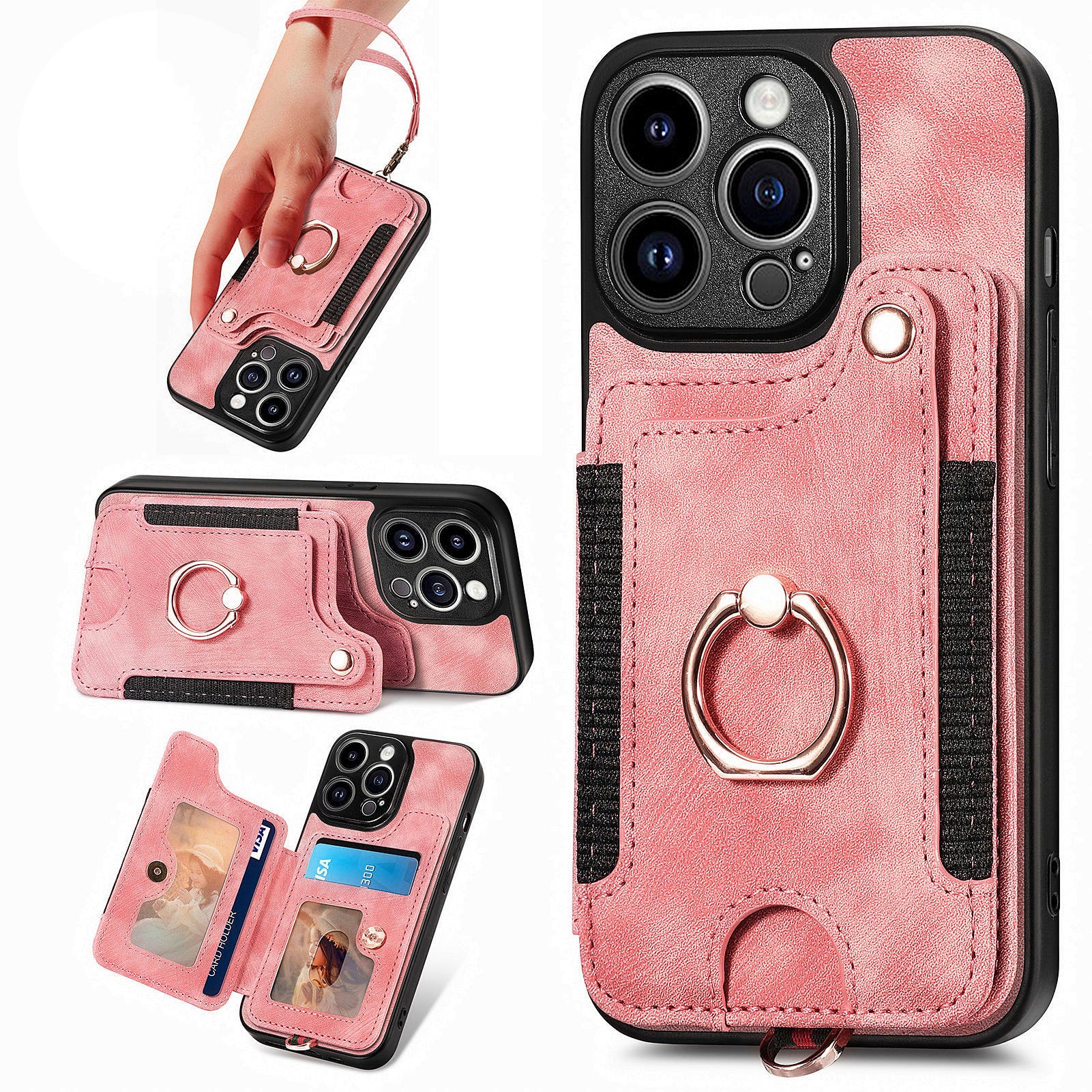 D4 For iPhone 13 Pro Max Phone Case RFID Blocking Cell Phone Back Cover Card Slots Kickstand