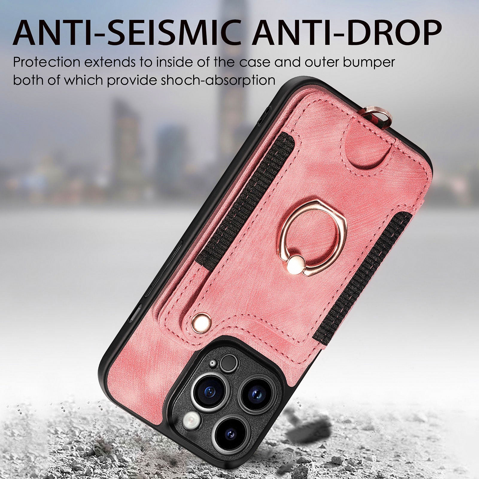 D4 For iPhone 13 Pro RFID Blocking Phone Case Wallet TPU+PU Leather Phone Cover with Ring Holder