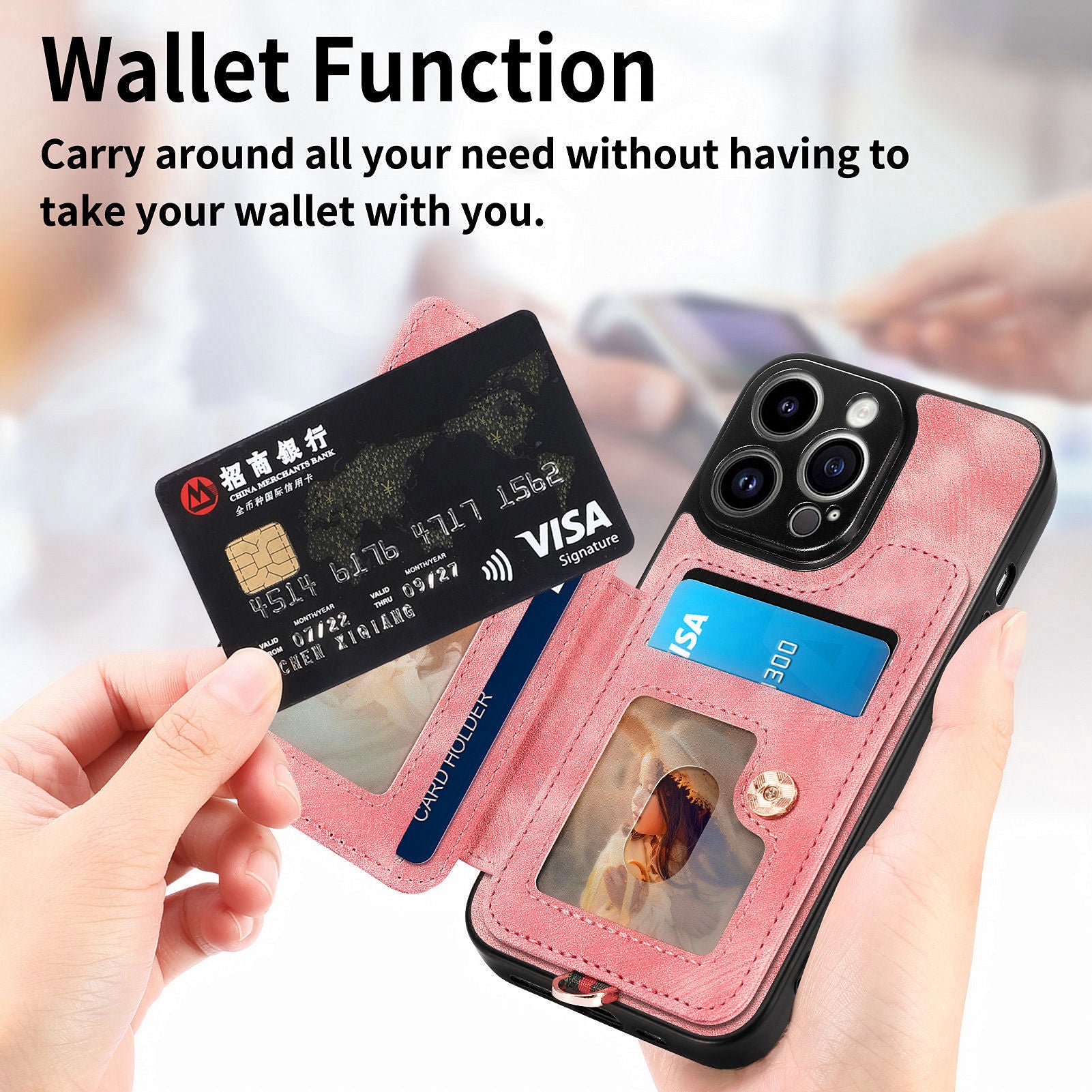 D4 For iPhone 13 Pro RFID Blocking Phone Case Wallet TPU+PU Leather Phone Cover with Ring Holder