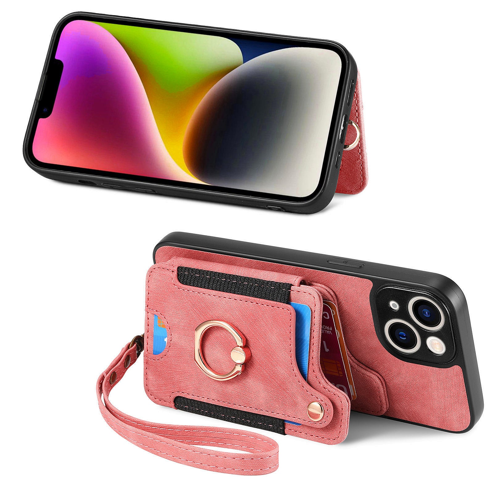 D4 For iPhone 13 Anti-scratch RFID Blocking Vintage Phone Case Card Slots Kickstand Cover