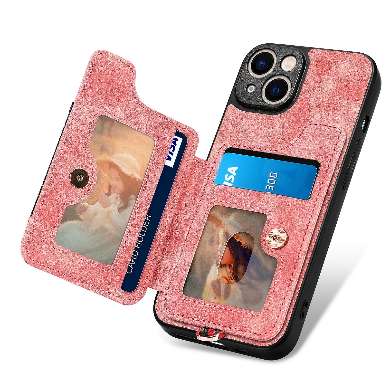 D4 For iPhone 13 Anti-scratch RFID Blocking Vintage Phone Case Card Slots Kickstand Cover