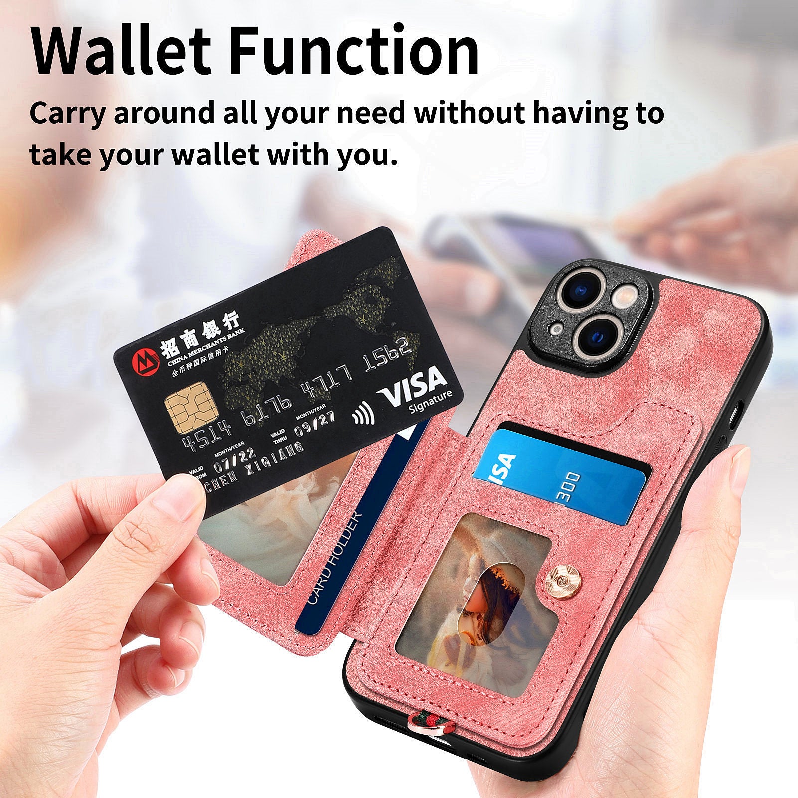 D4 For iPhone 13 Anti-scratch RFID Blocking Vintage Phone Case Card Slots Kickstand Cover