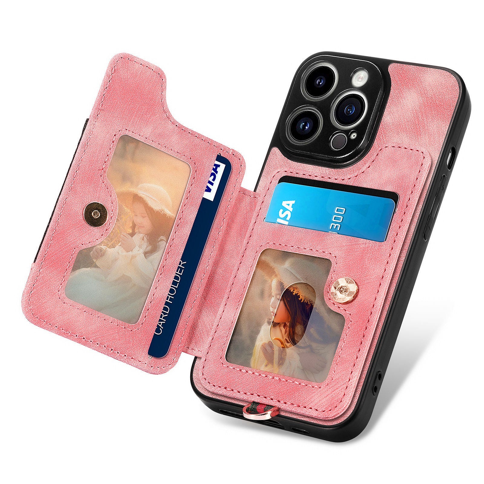 D4 For iPhone 14 Pro Max Case RFID Blocking Leather+TPU Phone Cover with Ring Kickstand
