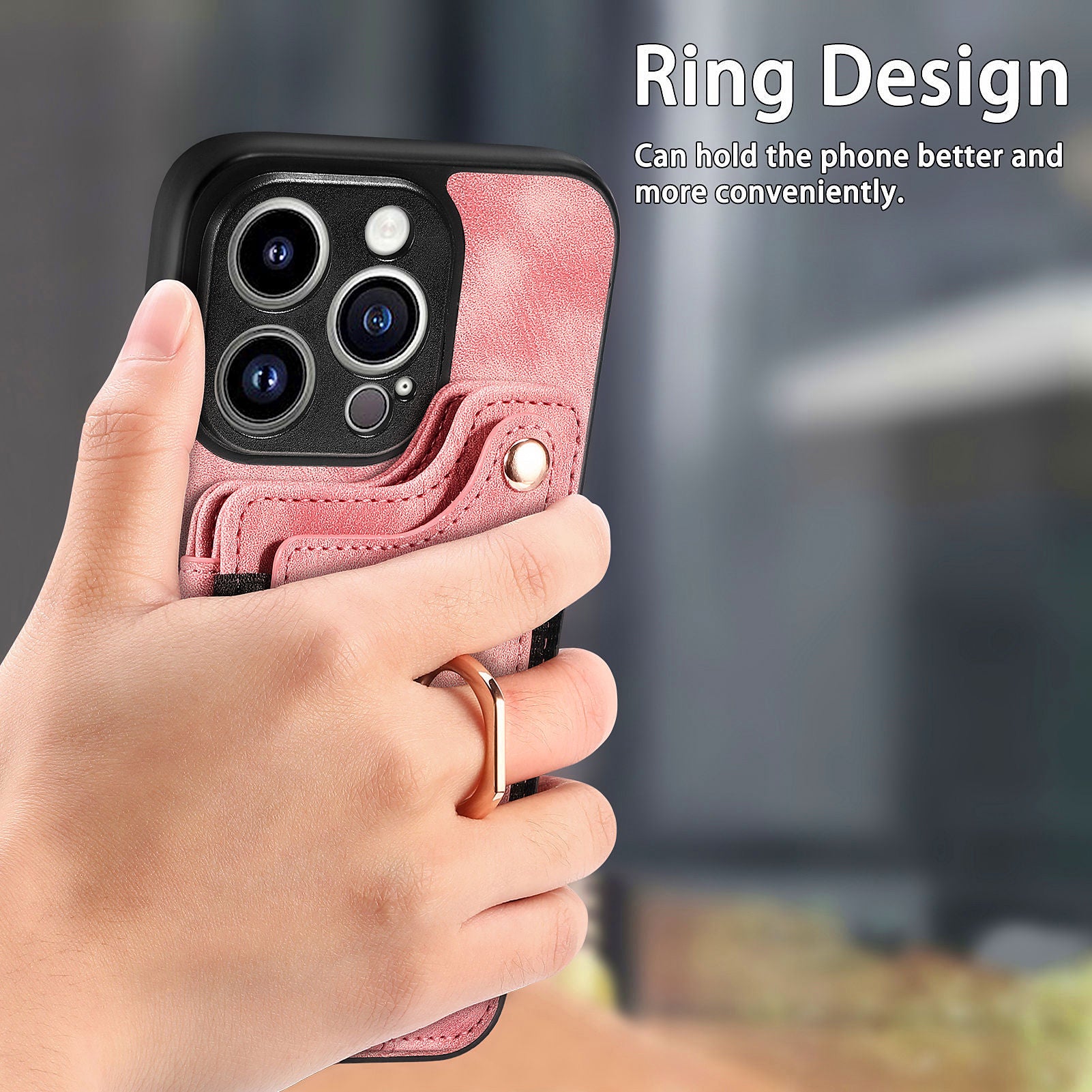 D4 For iPhone 14 Pro Max Case RFID Blocking Leather+TPU Phone Cover with Ring Kickstand