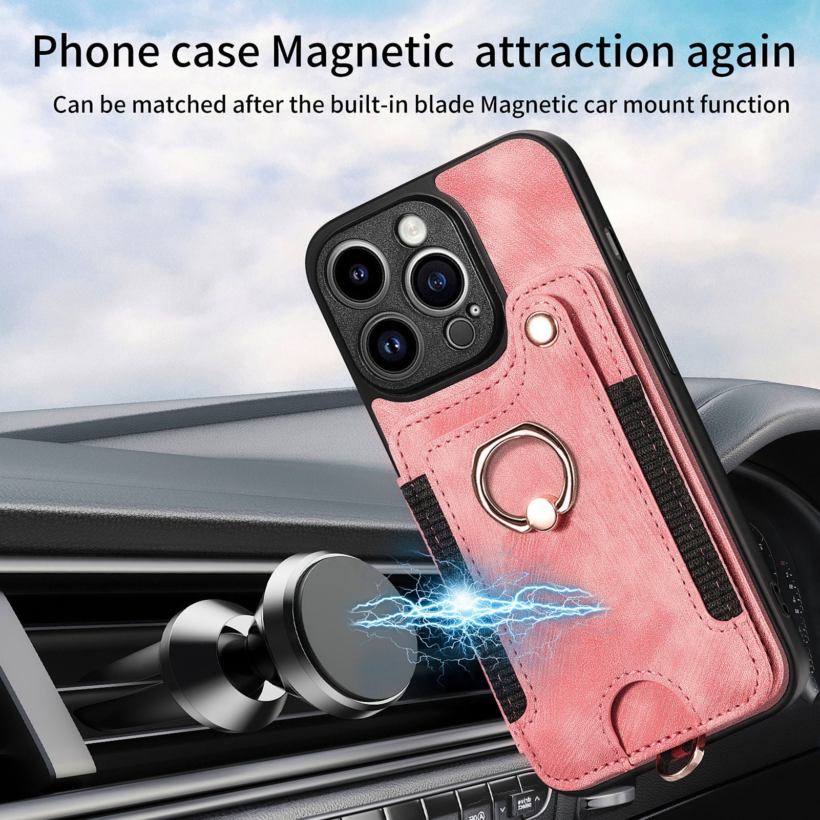 D4 For iPhone 14 Pro Max Case RFID Blocking Leather+TPU Phone Cover with Ring Kickstand