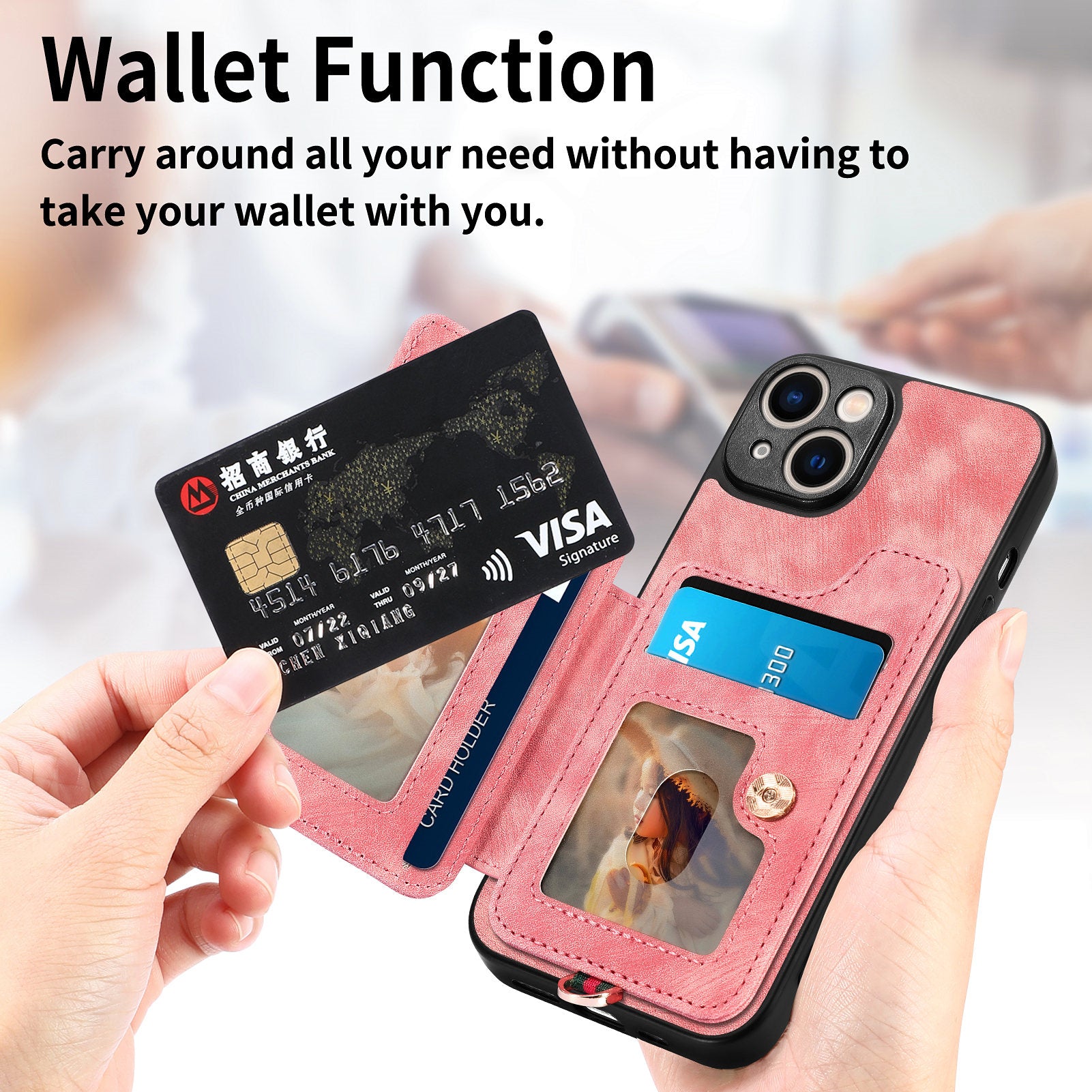D4 For iPhone 14 Case Card Slots Kickstand RFID Blocking Leather Back Cover