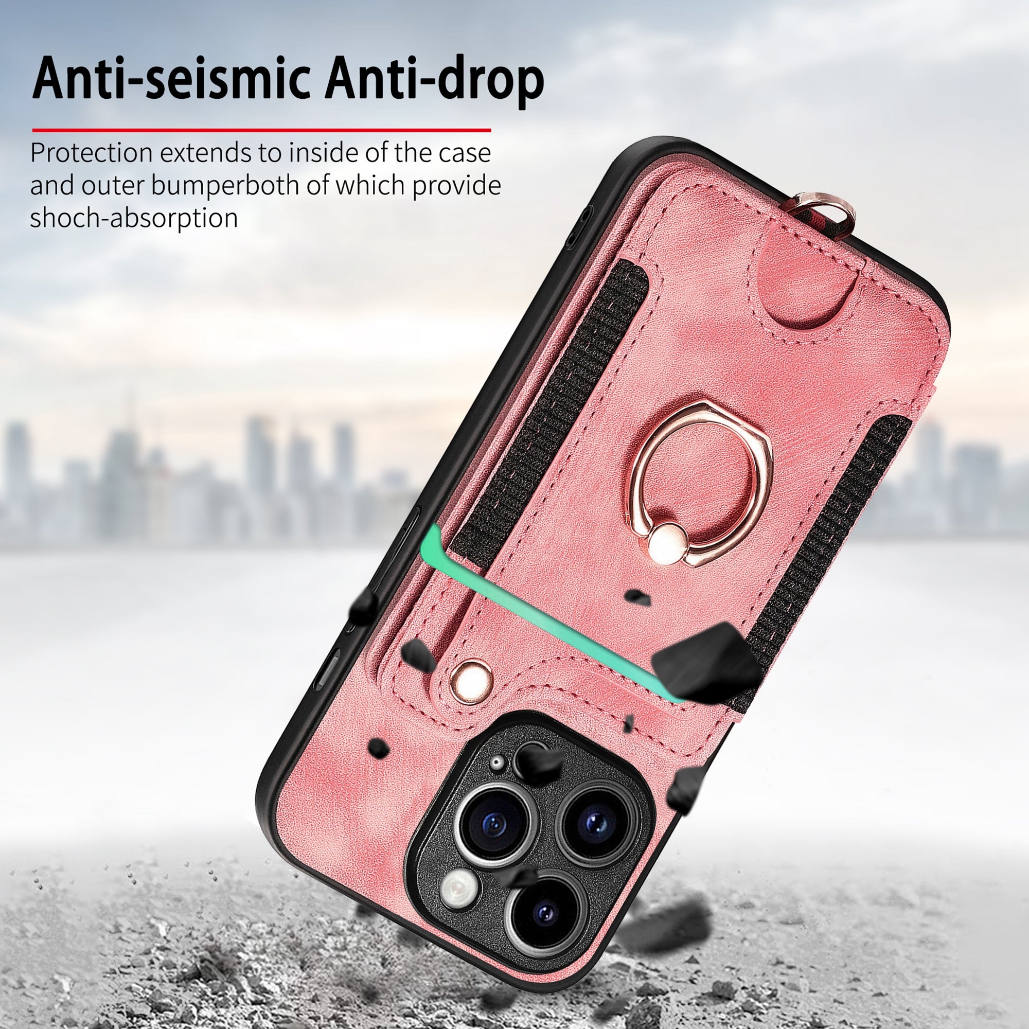 D4 For iPhone 15 Pro Case RFID Blocking Card Slots Retro PU+TPU Phone Cover