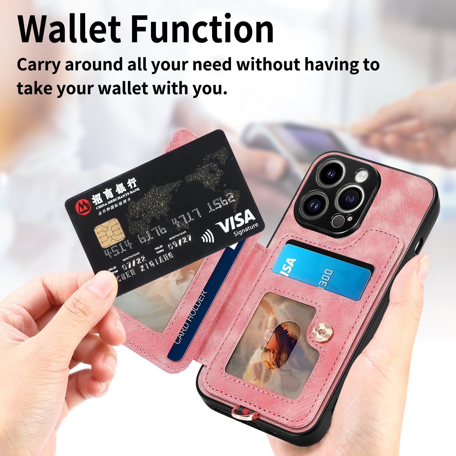 D4 For iPhone 15 Pro Case RFID Blocking Card Slots Retro PU+TPU Phone Cover