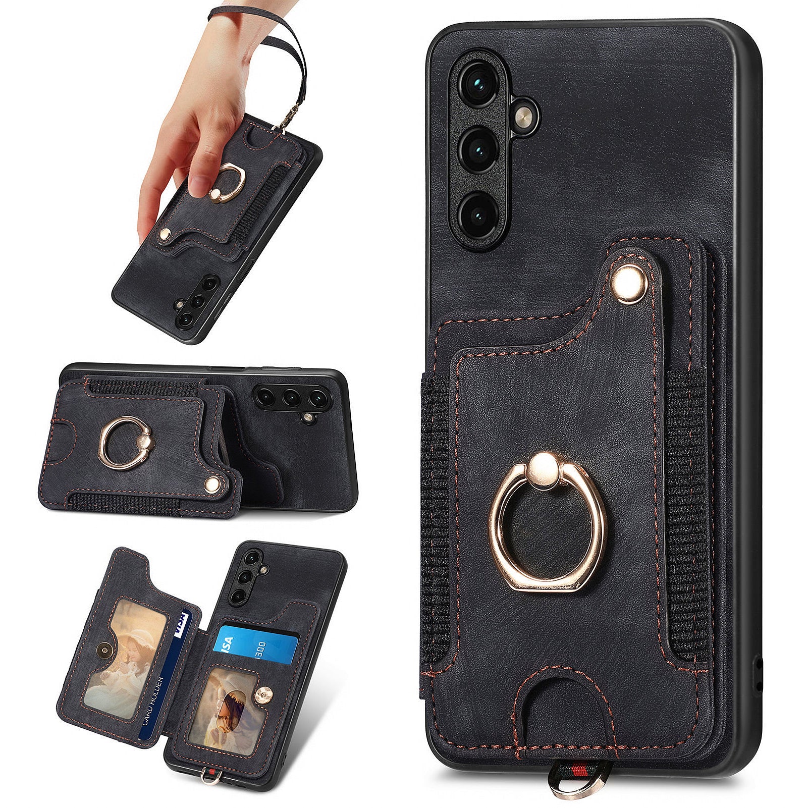 D4 For Samsung Galaxy M15 5G Case RFID Blocking Anti-Drop Kickstand Shell Leather Back Cover